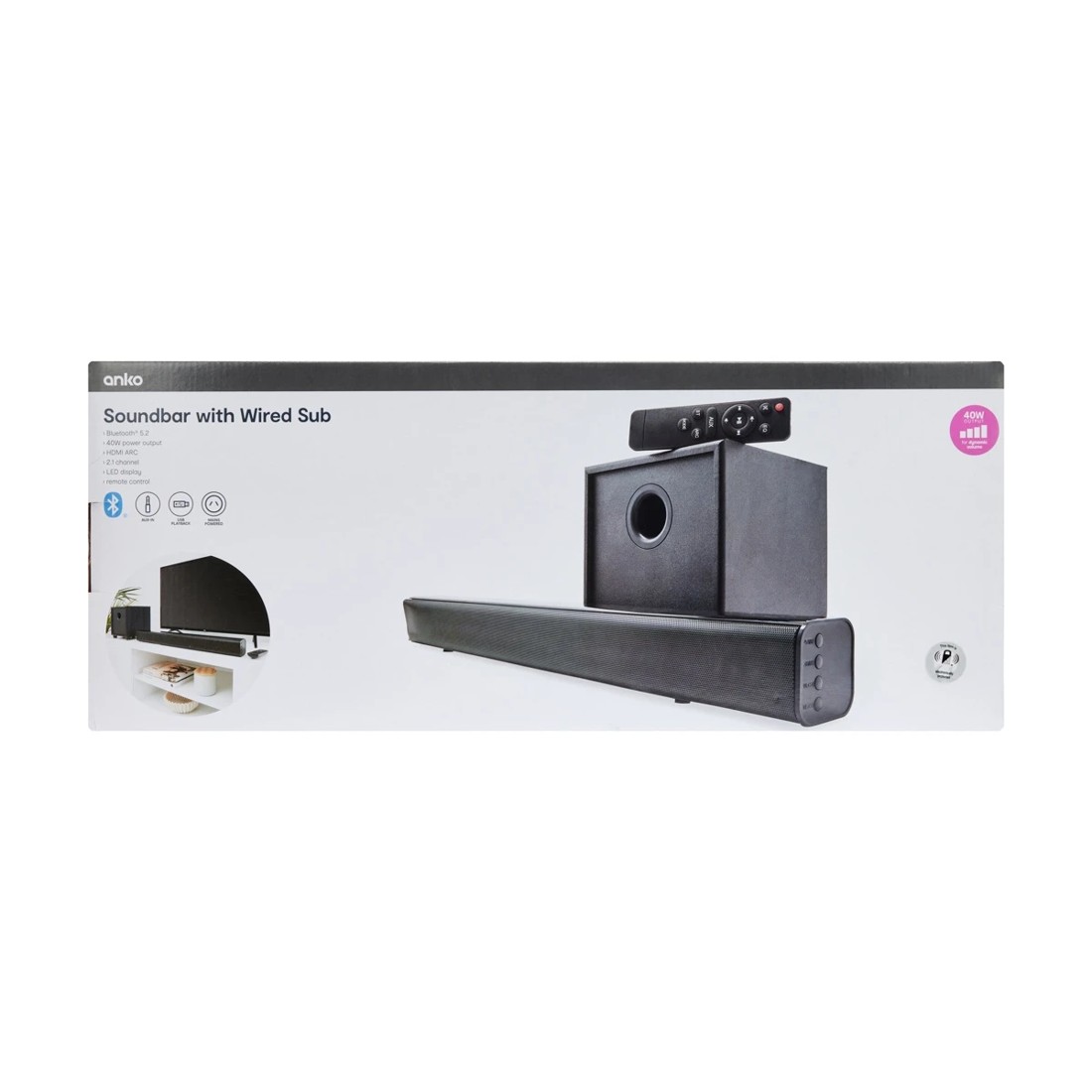 10 40W HDMI ARC Soundbar with Sub, 10 of 10