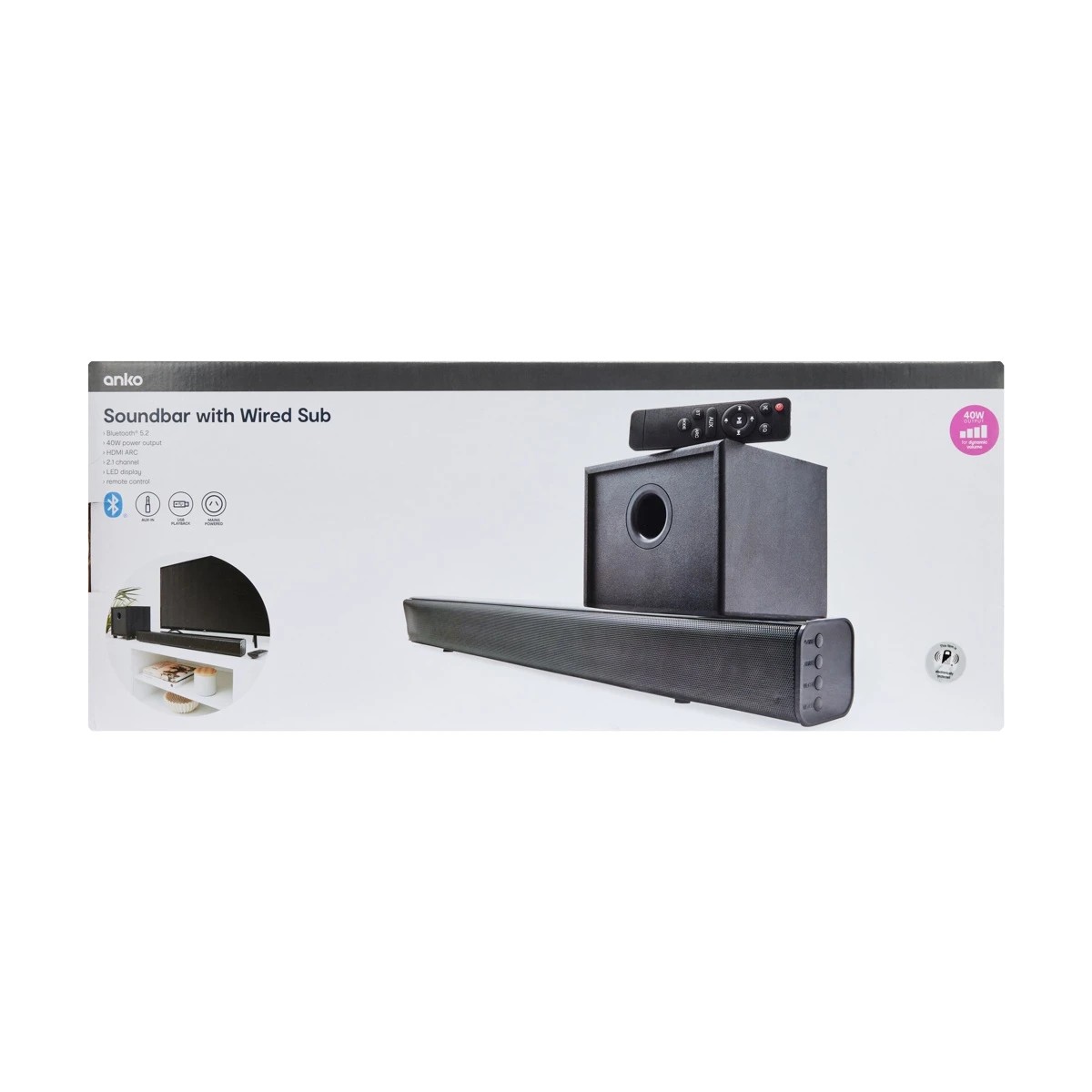 10 40W HDMI ARC Soundbar with Sub, 10 of 10