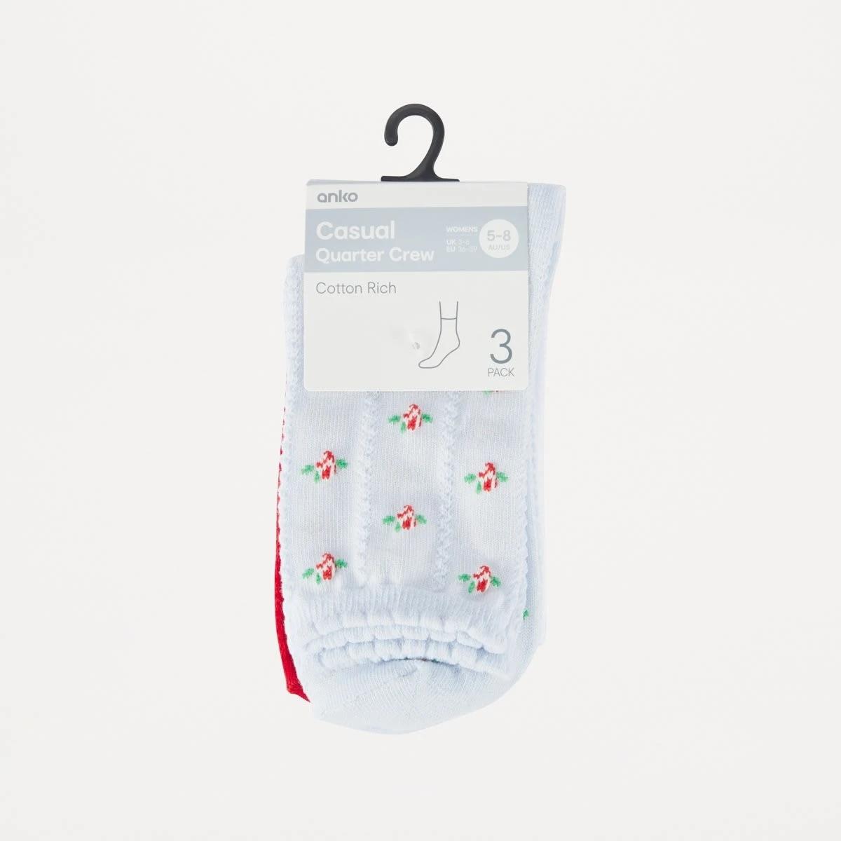 3 3 Pack Pointelle Quarter Crew Socks BLUE POINTELLE, 3 of 3