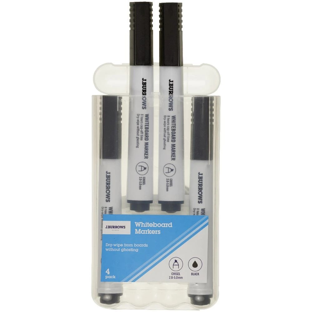 2 J.Burrows Whiteboard Markers Chisel Black 4 Pack, 2 of 3