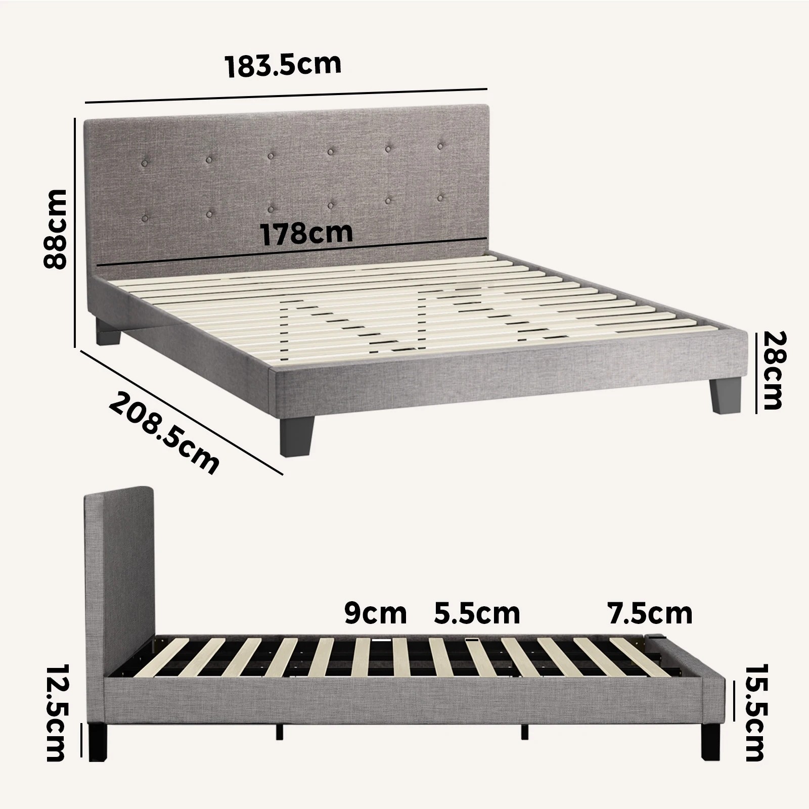 10 Oikiture King Bed Frame Bed Platform
 - Grey, 10 of 10