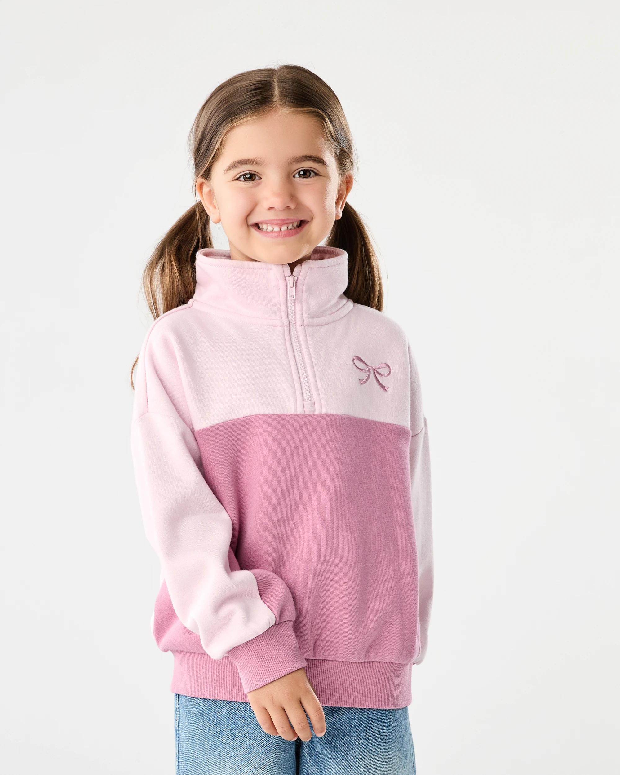 1 Quarter Zip Sweatshirt Pink Bow, 1 of 9