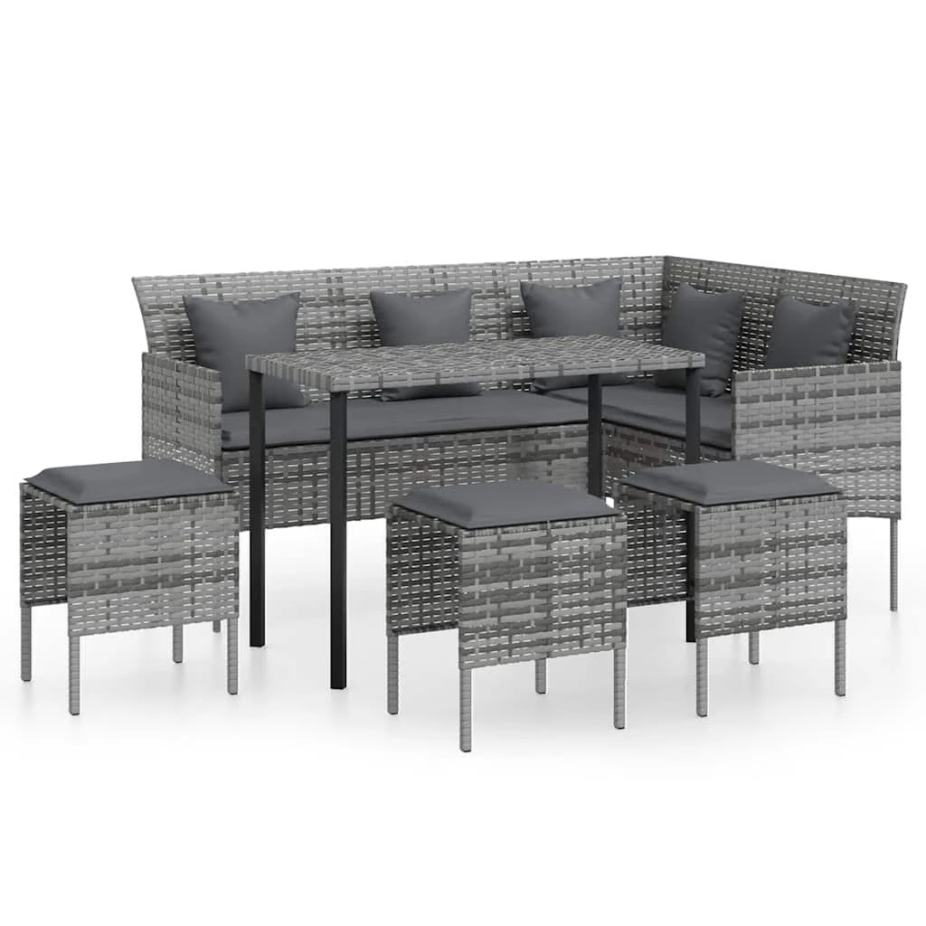 1 vidaXL 5 Piece L-shaped Couch Sofa Set With Cushions Poly Rattan - Grey, 1 of 8