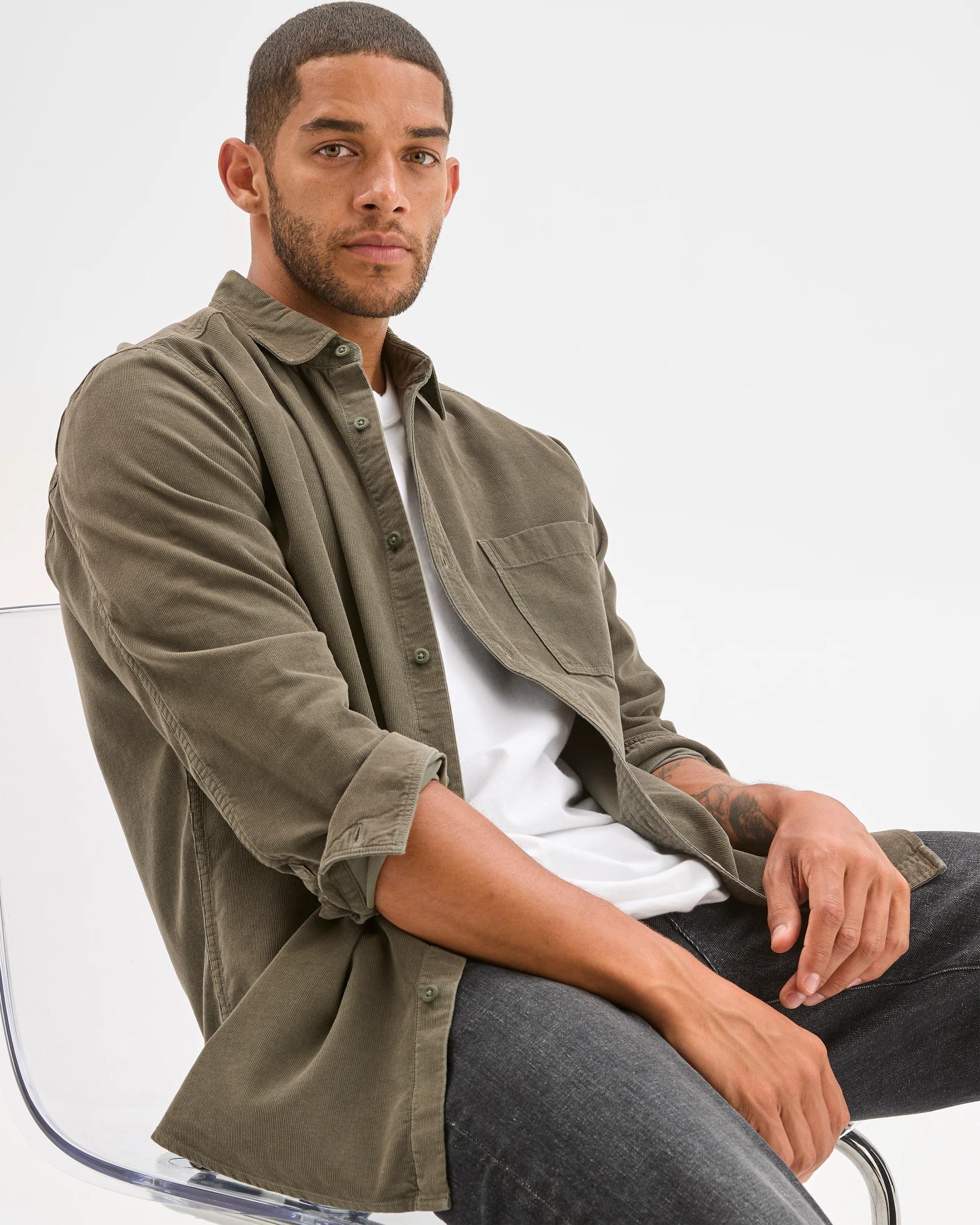 1 Target Man Australian Cotton Corduroy Shirt DARK OLIVE, 1 of 6