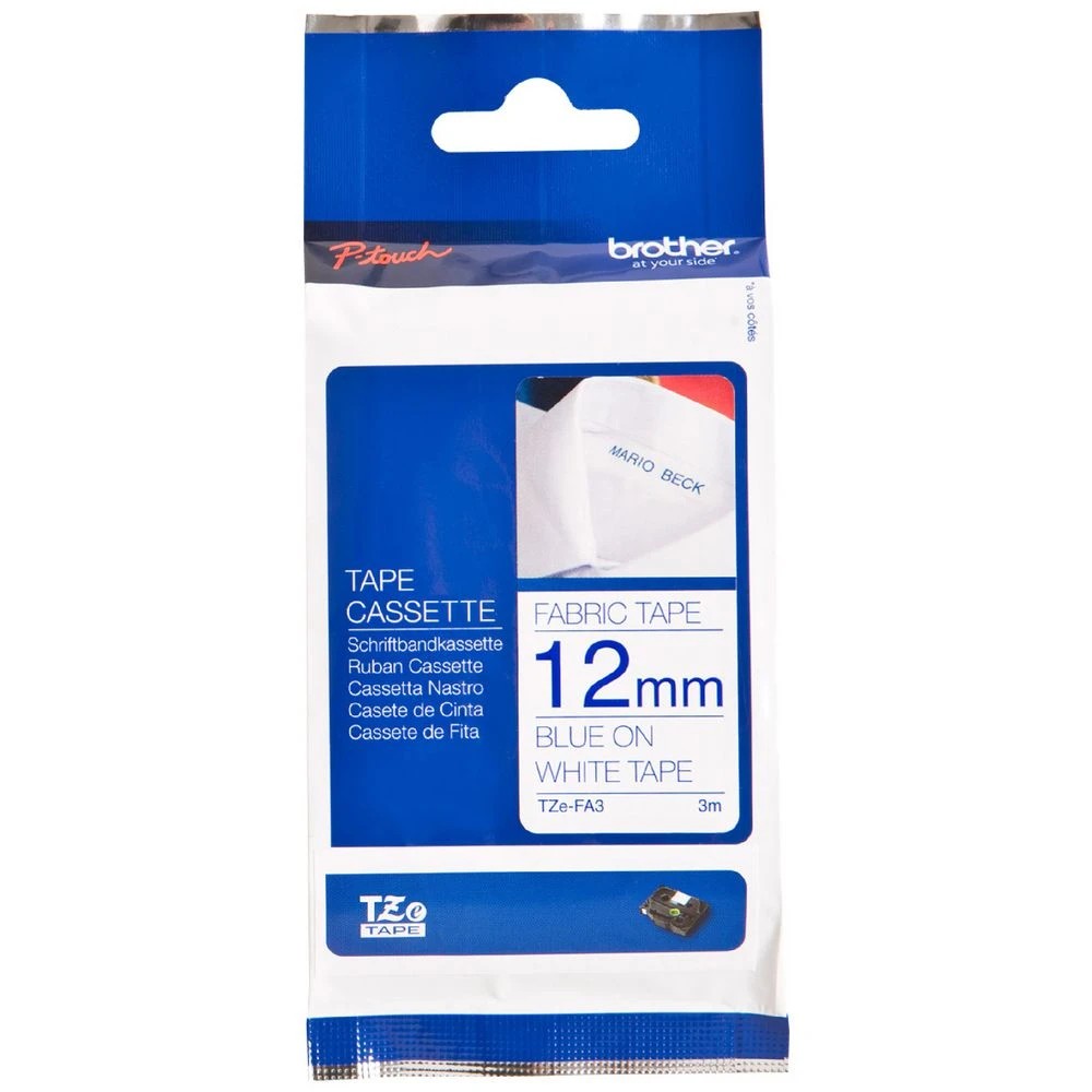 1 Brother TZe-FA3 Iron On Fabric Tape 12mm Blue on White, 1 of 1