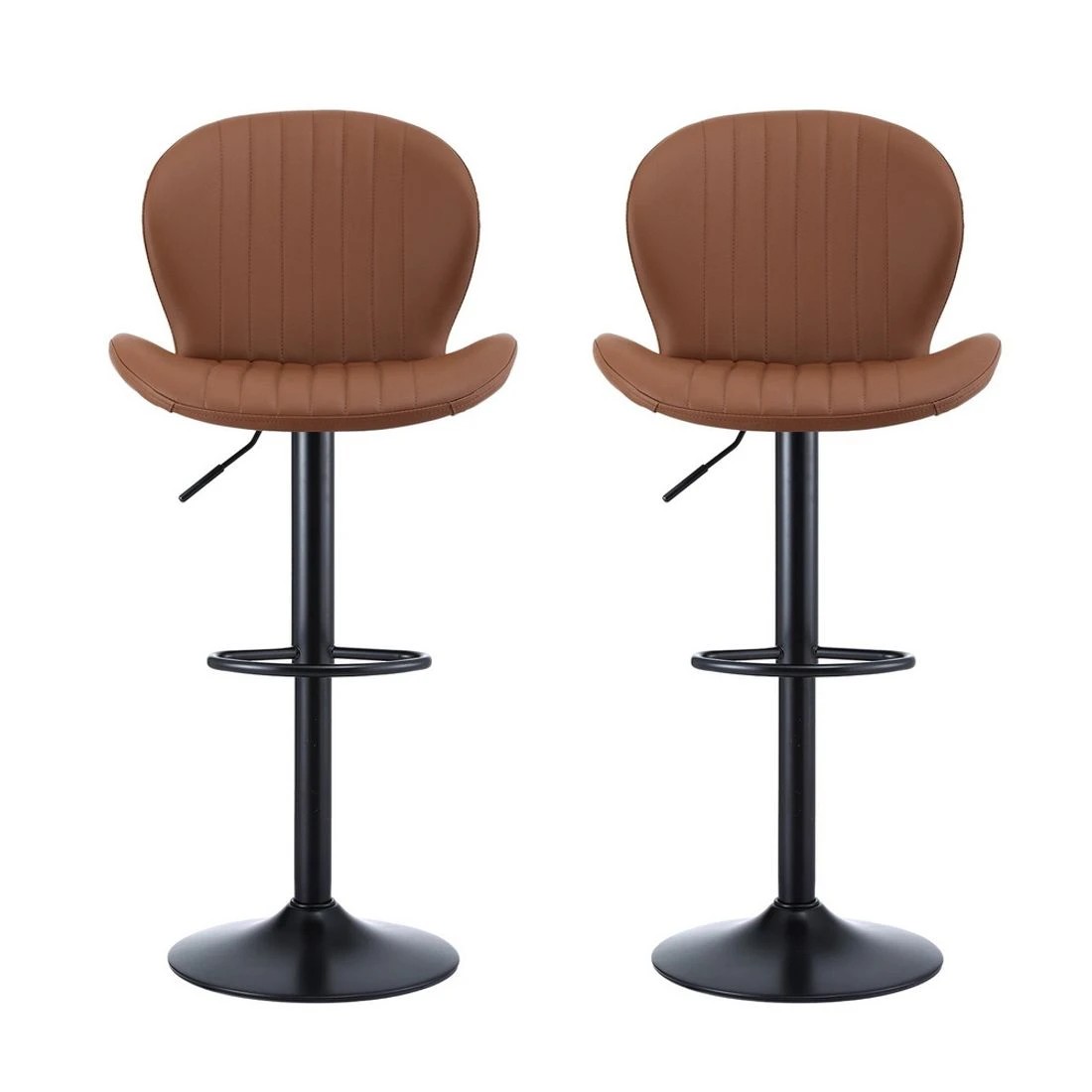 3 Artiss 2x Bar Stools Kitchen Swivel Gas Lift Counter Chair Shell Leather - Brown, 3 of 7