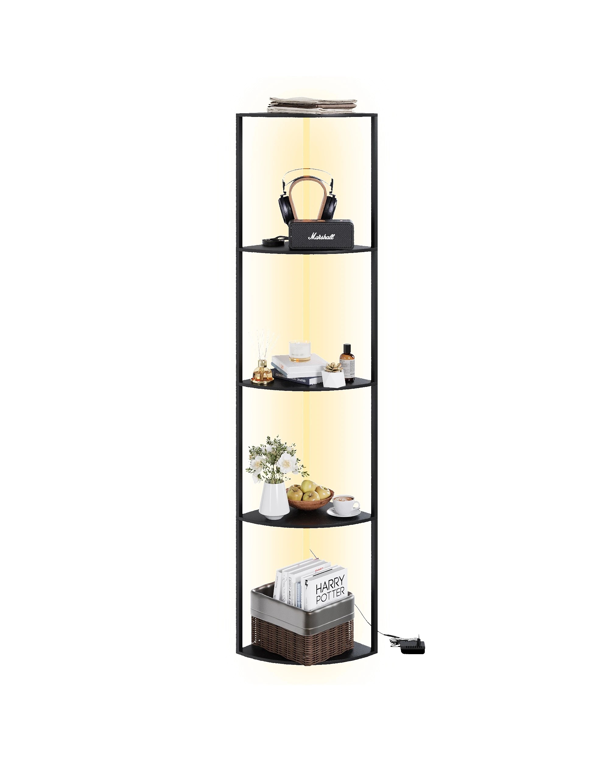 4 Ufurniture 5-Tier Corner Display Bookshelf 162cm LED Storgae Floor Lamp - Black, 4 of 7