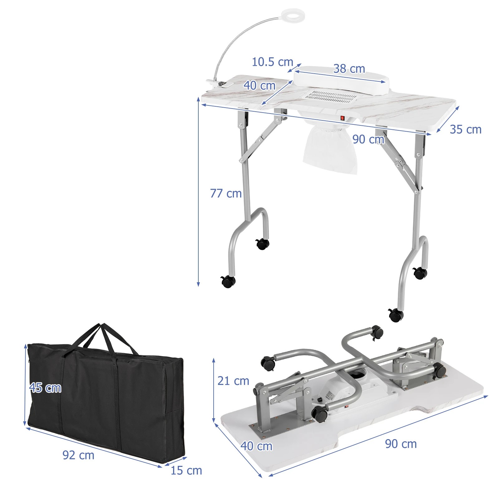 2 Costway Folding Manicure Nail Table w/Electric Dust Collector Nail Tech Desk - White, 2 of 4