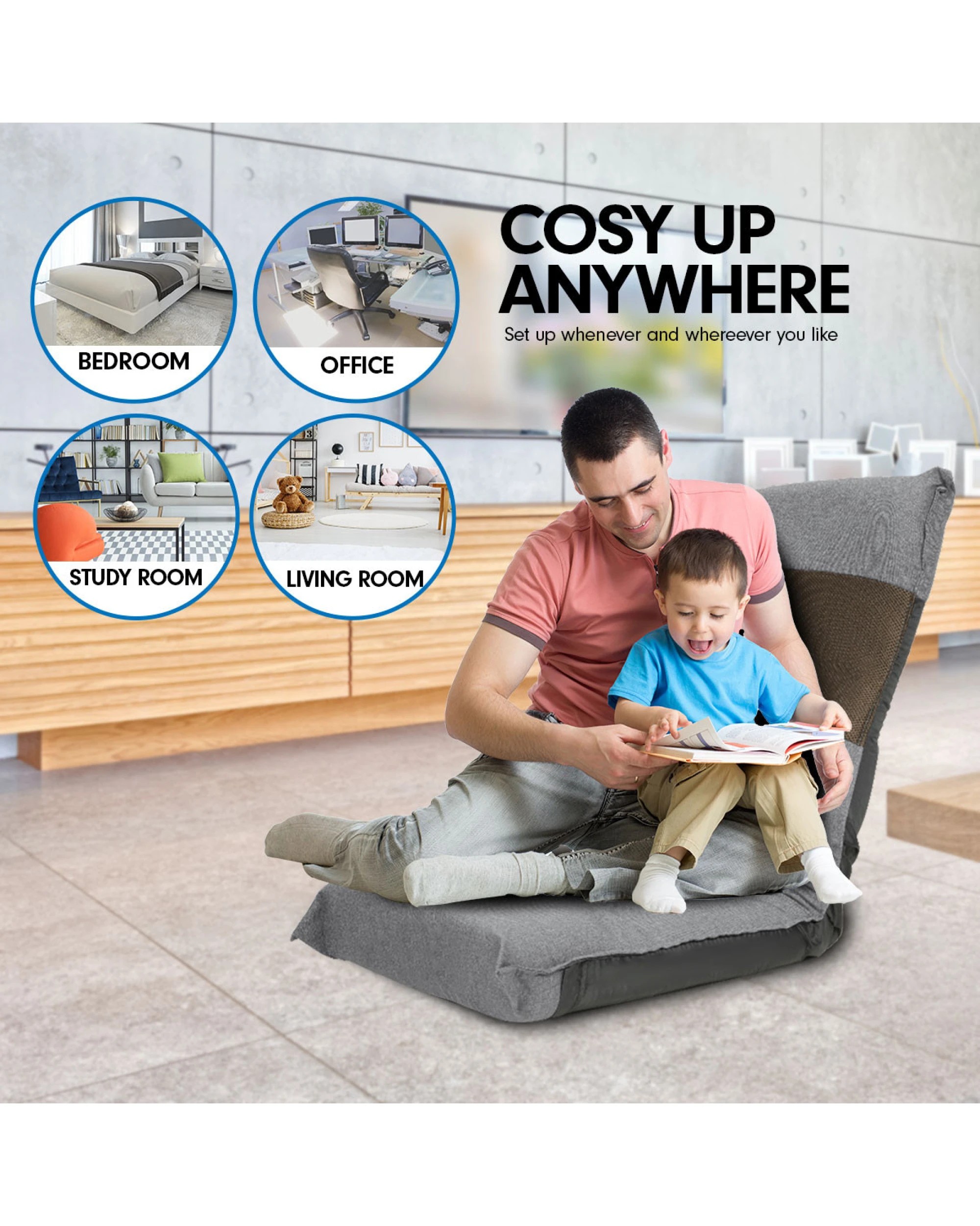 4 Adjustable Floor Lounge Chair 98 X 46 X 19cm - Light Grey, 4 of 6