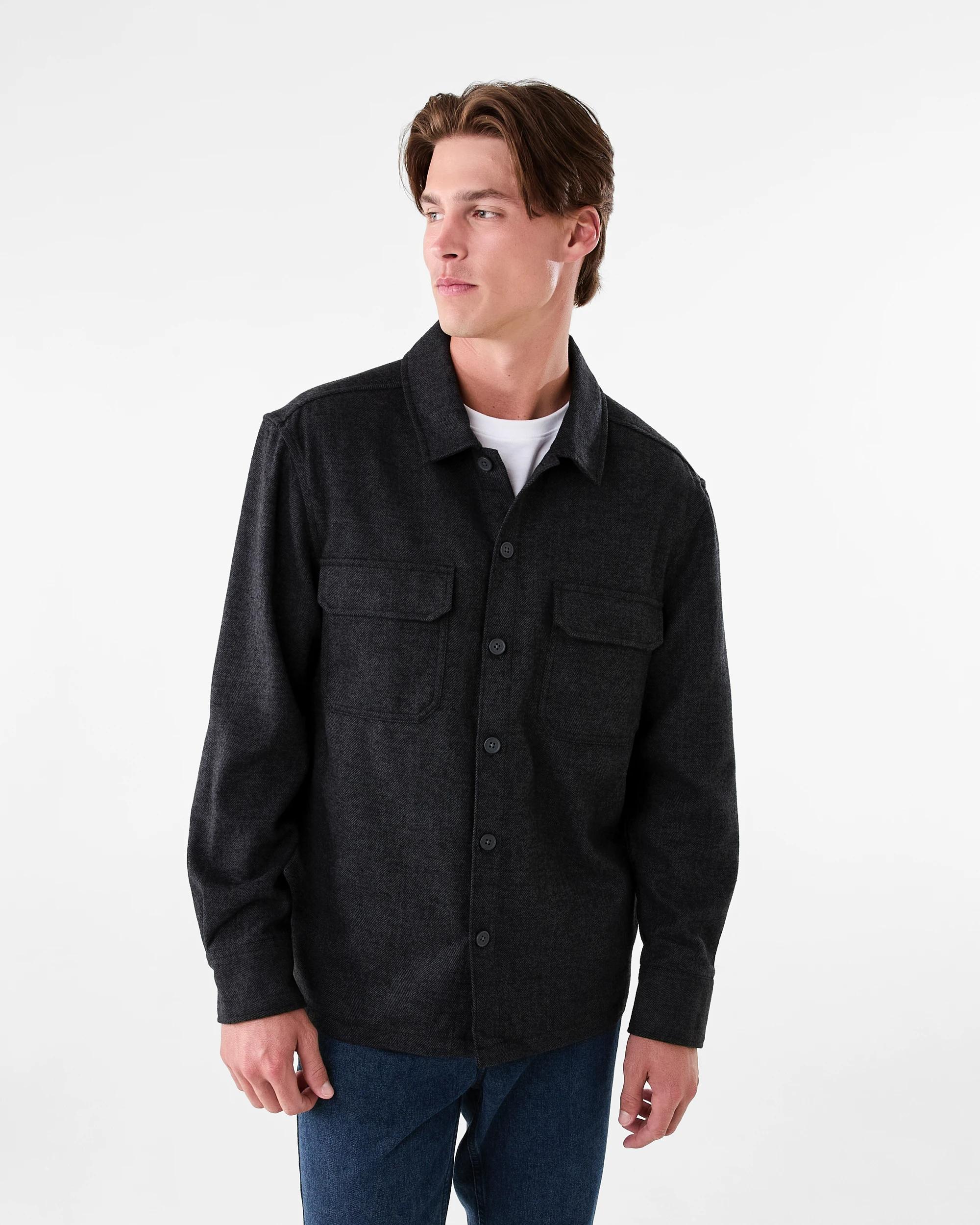 2 Long Sleeve Herringbone Shirt Black, 2 of 8