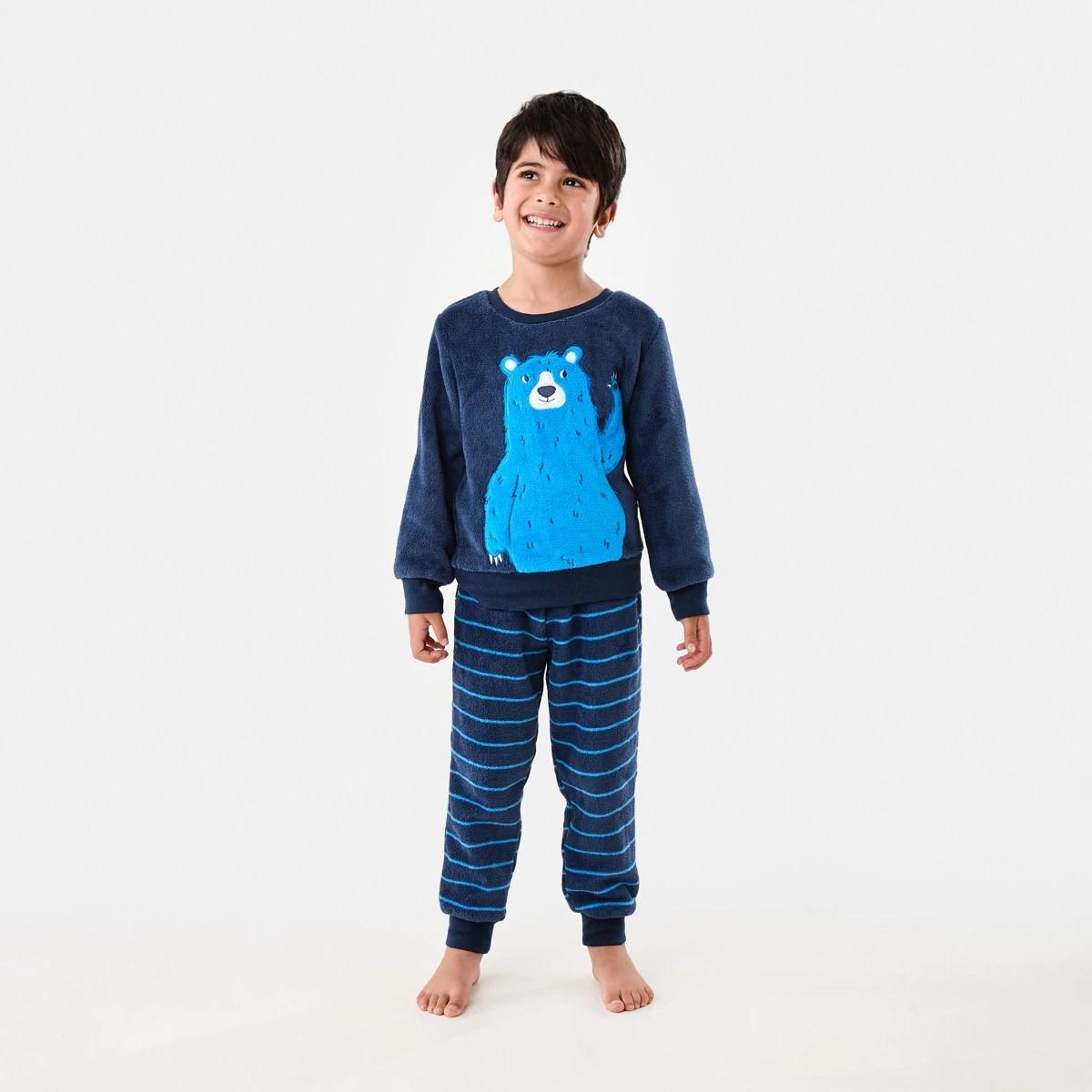 1 Fluffy Pyjama Set Nvy Bear, 1 of 8