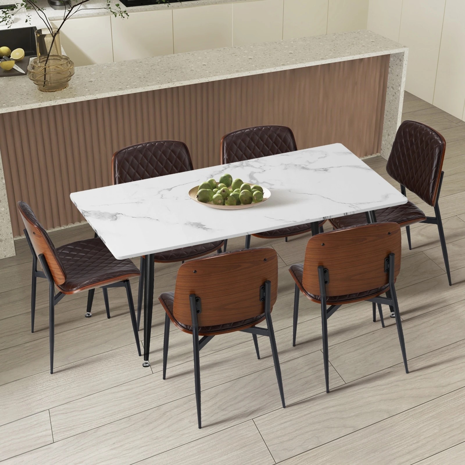 3 Oikiture 120cm Rectangle Dining Table with 6PCS PU Dining Chairs - Multi, 3 of 9