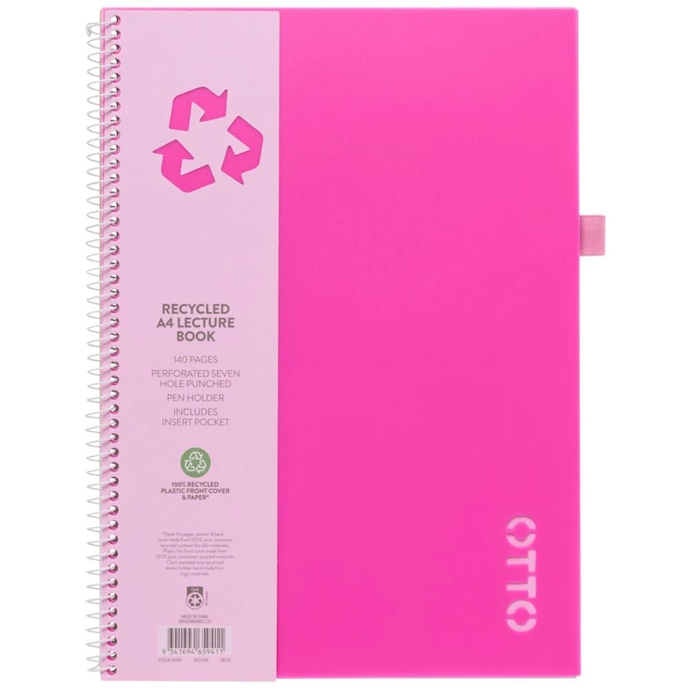 1 Otto A4 Recycled Lecture Book 140 Page Hot Pink, 1 of 5