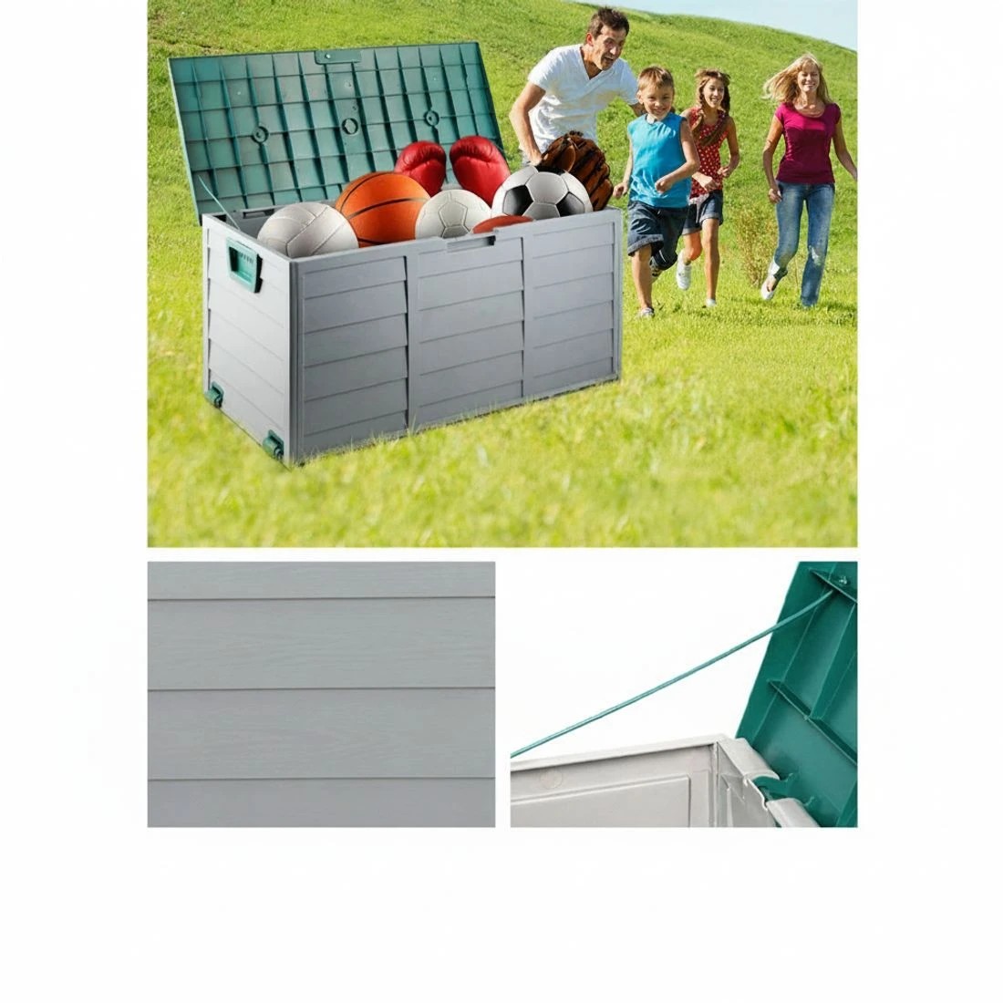 6 Gardeon Outdoor Storage Box 290L Lockable Organiser Garden Deck Shed Tool - Green, 6 of 8