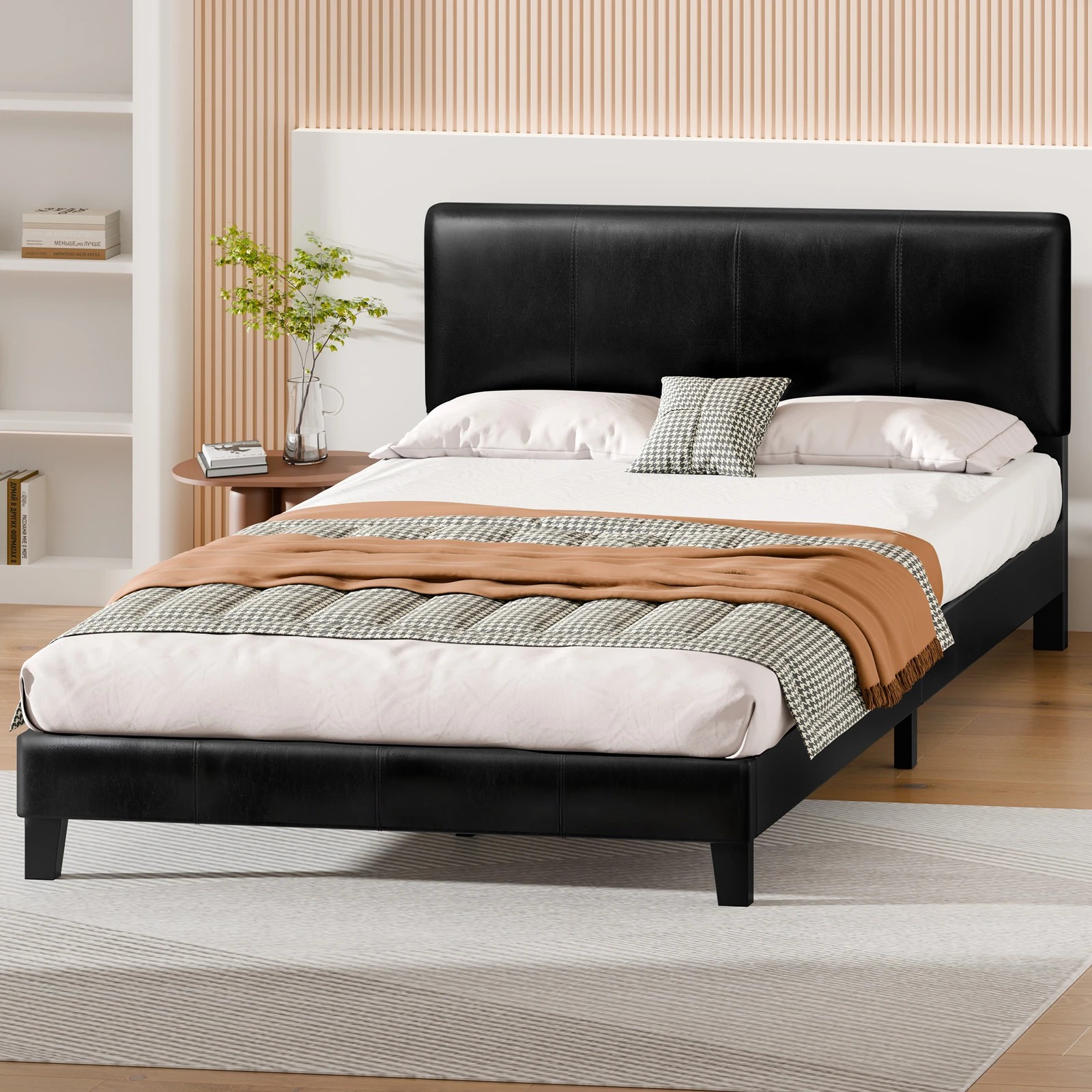 8 Alfordson Bed Frame Double Size Mattress Base Platform Leather Linus - Black, 8 of 9