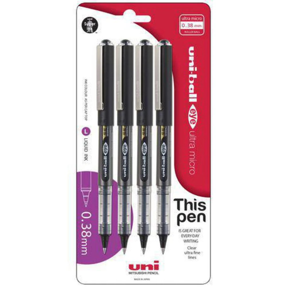 3 Uni-Ball Eye Rollerball Pen 0.38mm Black 4 Pack, 3 of 3