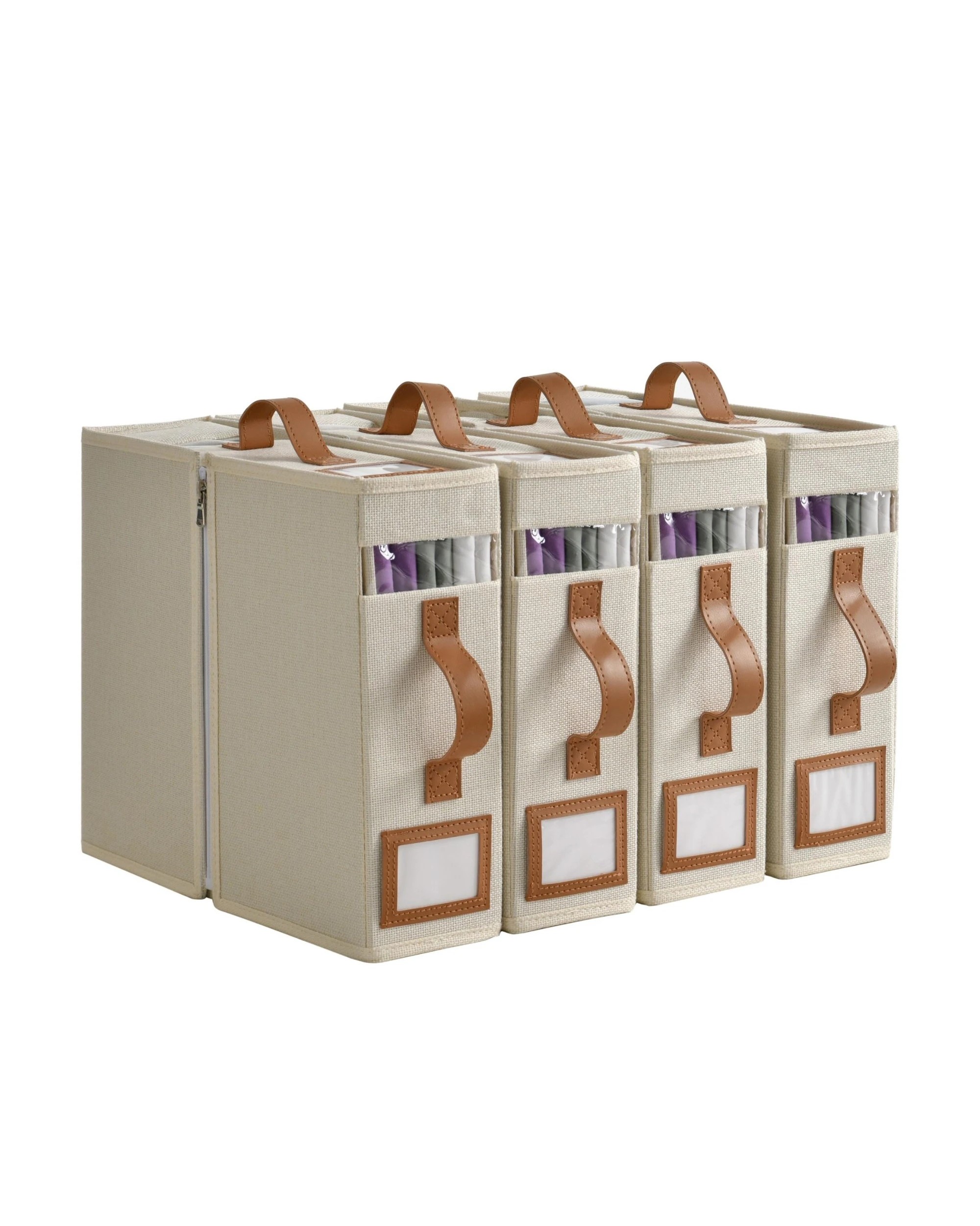 2 Takara Faux Linen Bed Linen Storage Organiser 4 Pack Small - Beige, 2 of 10