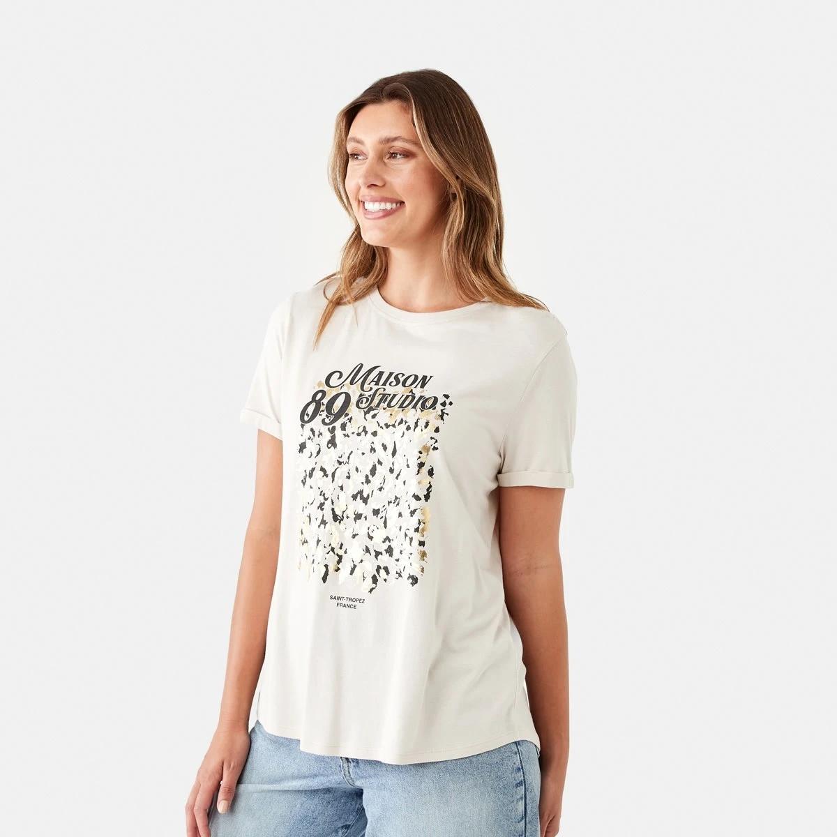 2 Short Sleeve Detailed Printed T-shirt MAISON NAT BEIGE, 2 of 6
