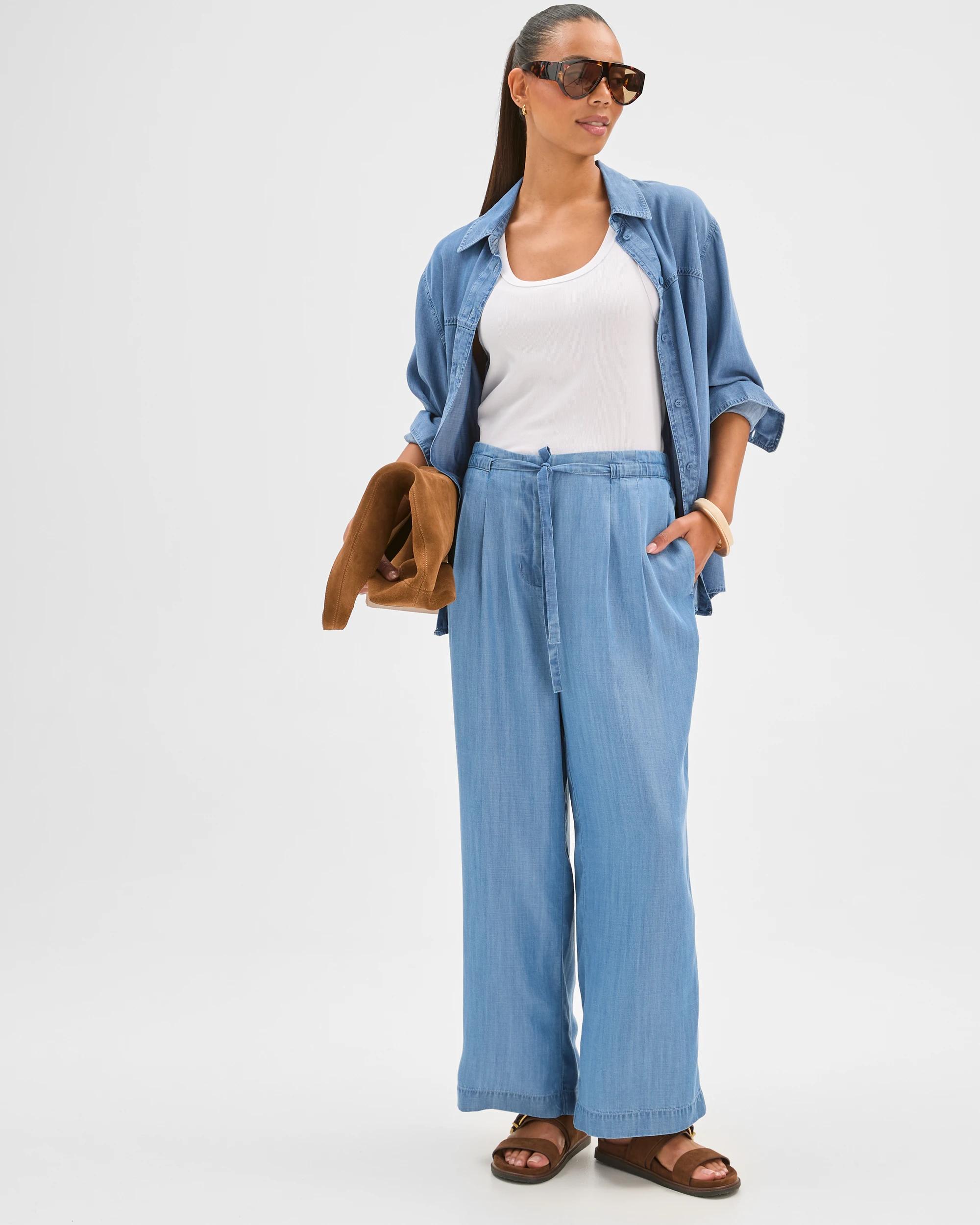 1 Target Woman Straight Leg Tie Chambray Pants CHAMBRAY, 1 of 7