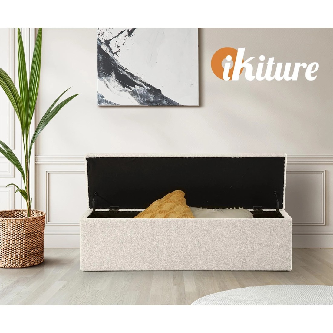 9 Oikiture Storage Ottoman Blanket Box Foot Stool Xl Chest Toy Sherpa Linen
 - White, 9 of 10