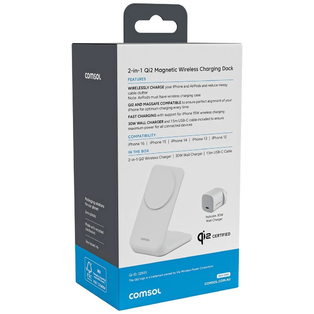 3 Comsol 2-in-1 Qi2 Magnetic Wireless Charging Stand White, 3 of 6
