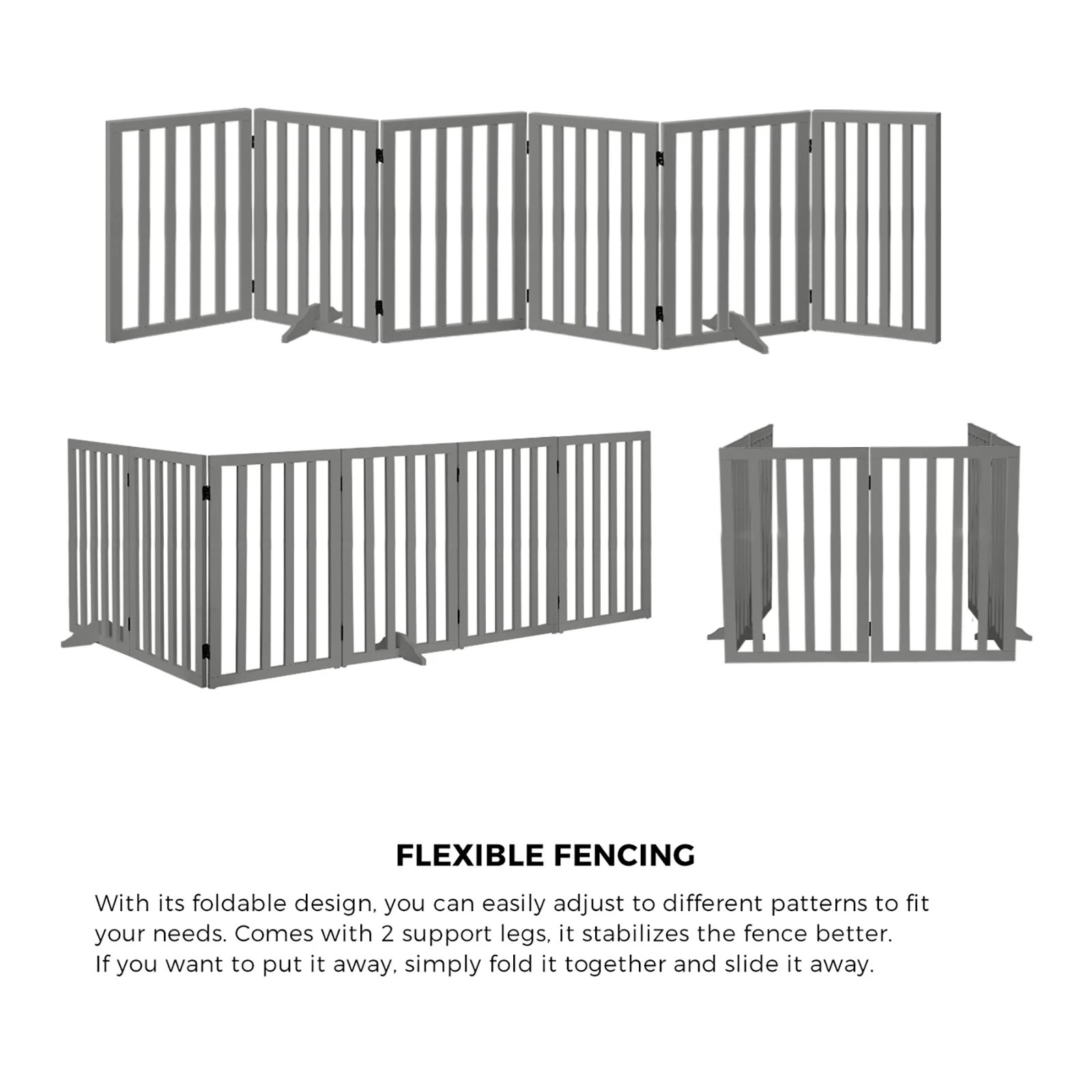 6 Alopet Wooden Pet Gate Dog Fence Grey Safety Stair Barrier Security Door 80cm - Grey, 6 of 10