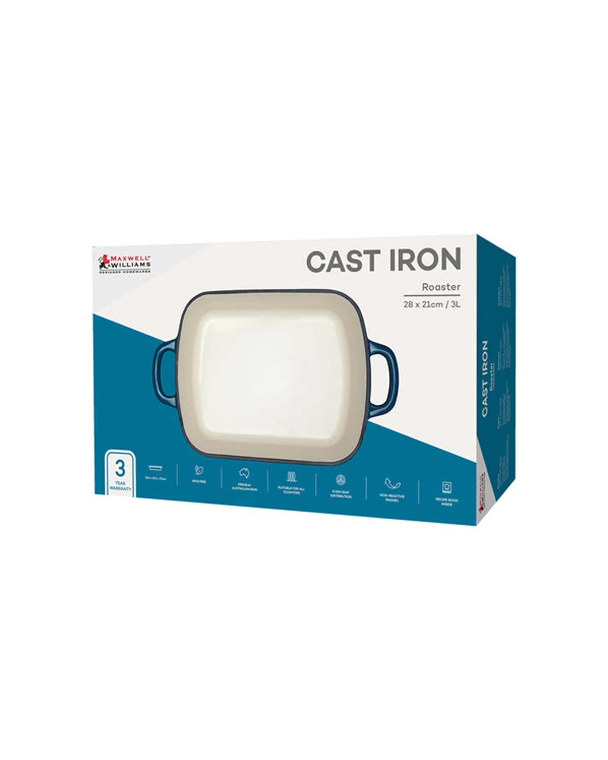 3 Maxwell & Williams Cast Iron Roaster 28x21cm 3l Cookware Roasting Pan
 - Blue, 3 of 3