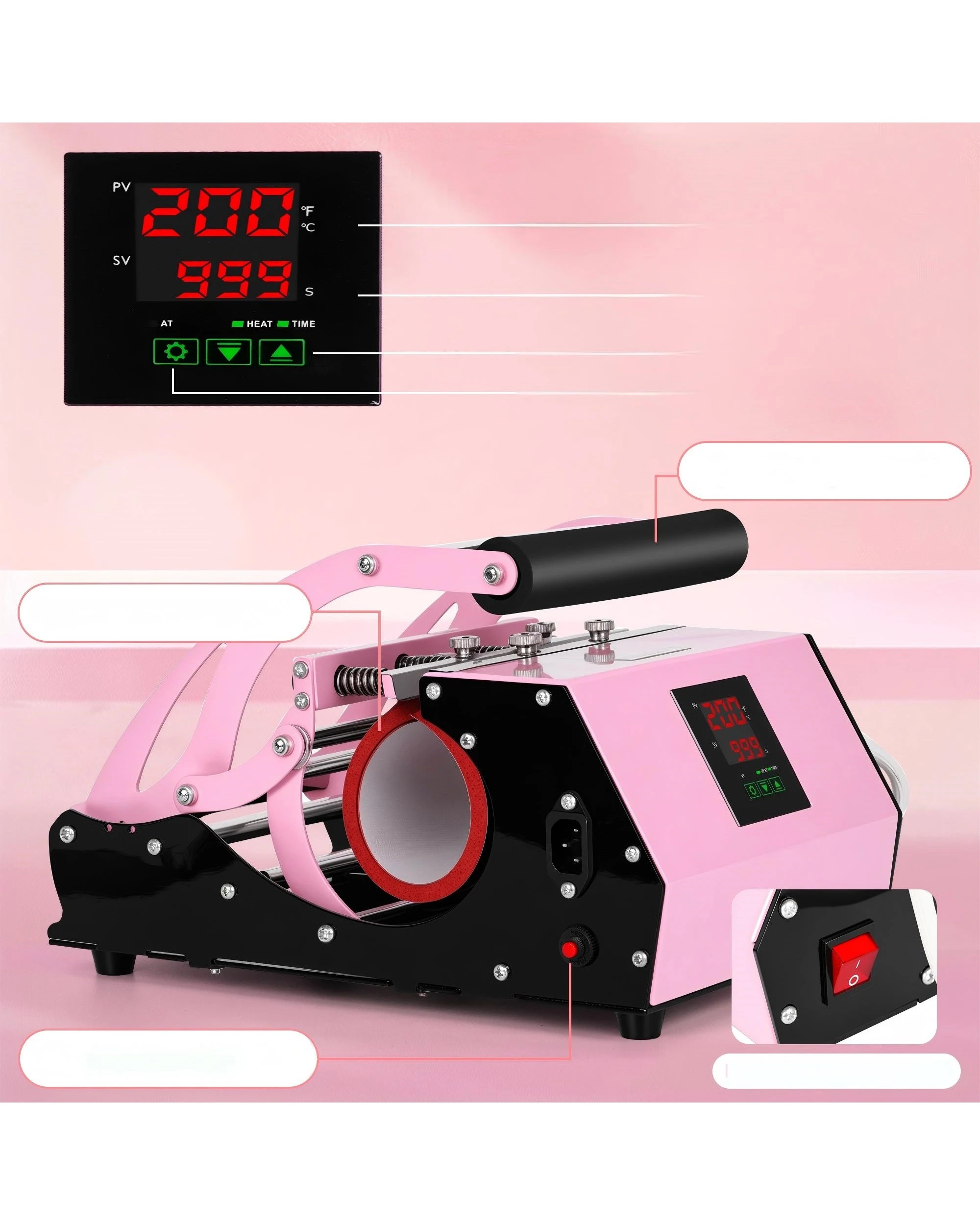 3 Advwin Heat Press for Mug 11-30 oz - Pink, 3 of 8