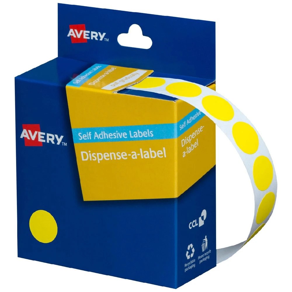 1 Avery Self-adhesive Dispenser Labels Yellow 14mm 1050 Pack, 1 of 2