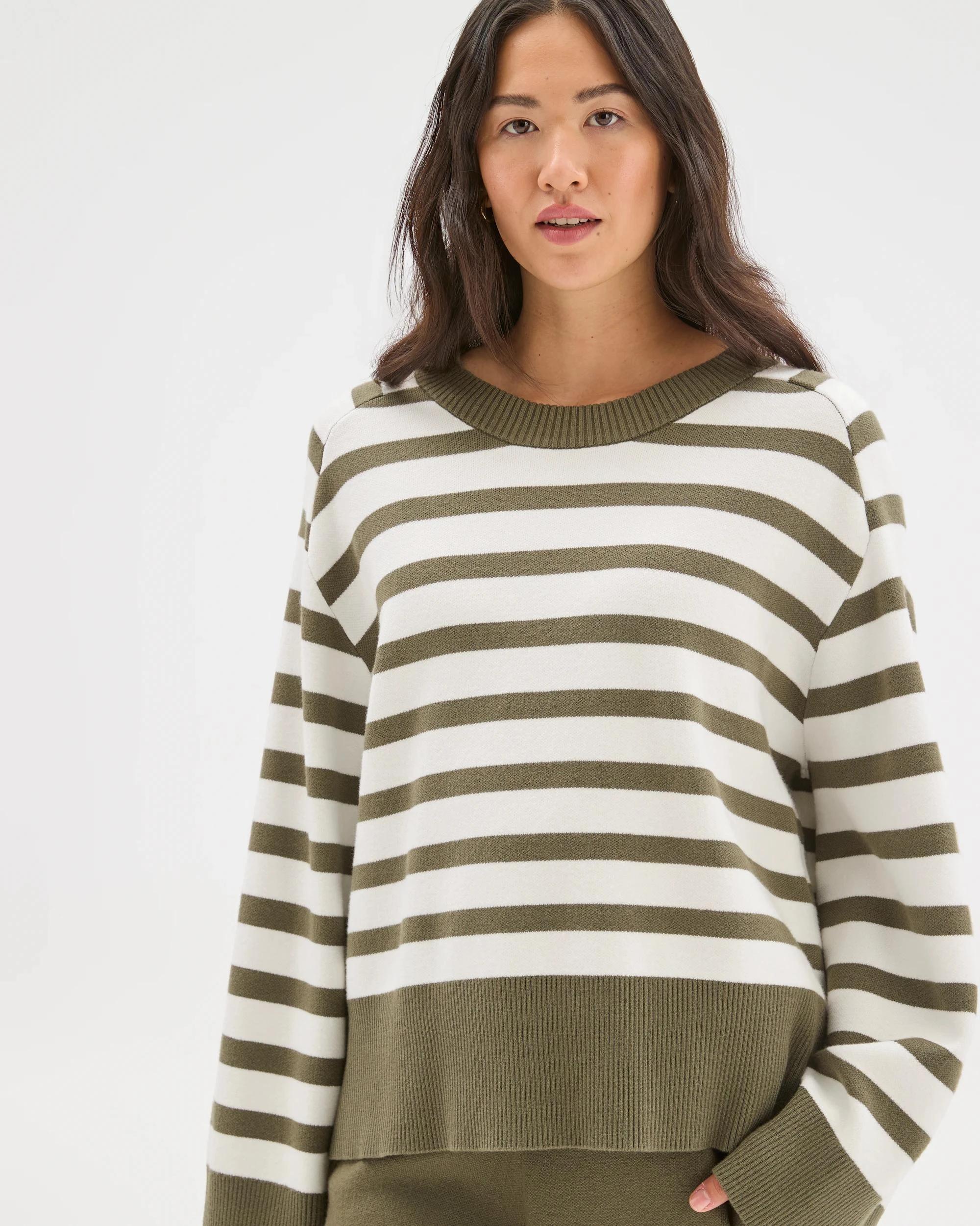 2 Target Woman Clean Knit Crew Neck Sweater DUSTY OLIVE STRIPE, 2 of 7