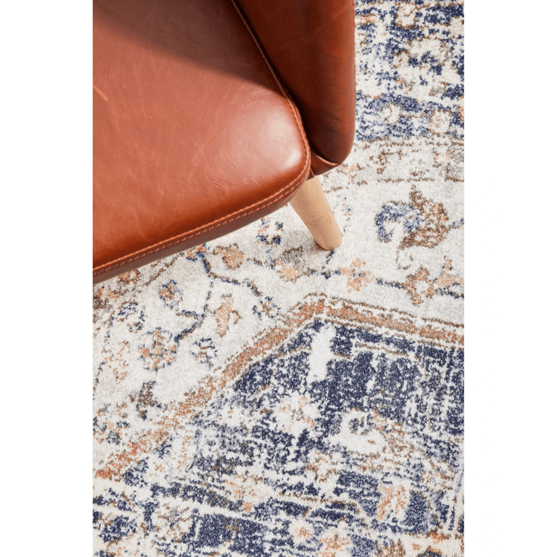 8 RUG CULTURE Mayfair Lorissa Round Rug, Ocean Blue &amp; Peach, 10 mm Polypropylene, Power Loomed, Made in Turkey - Blue, 8 of 9
