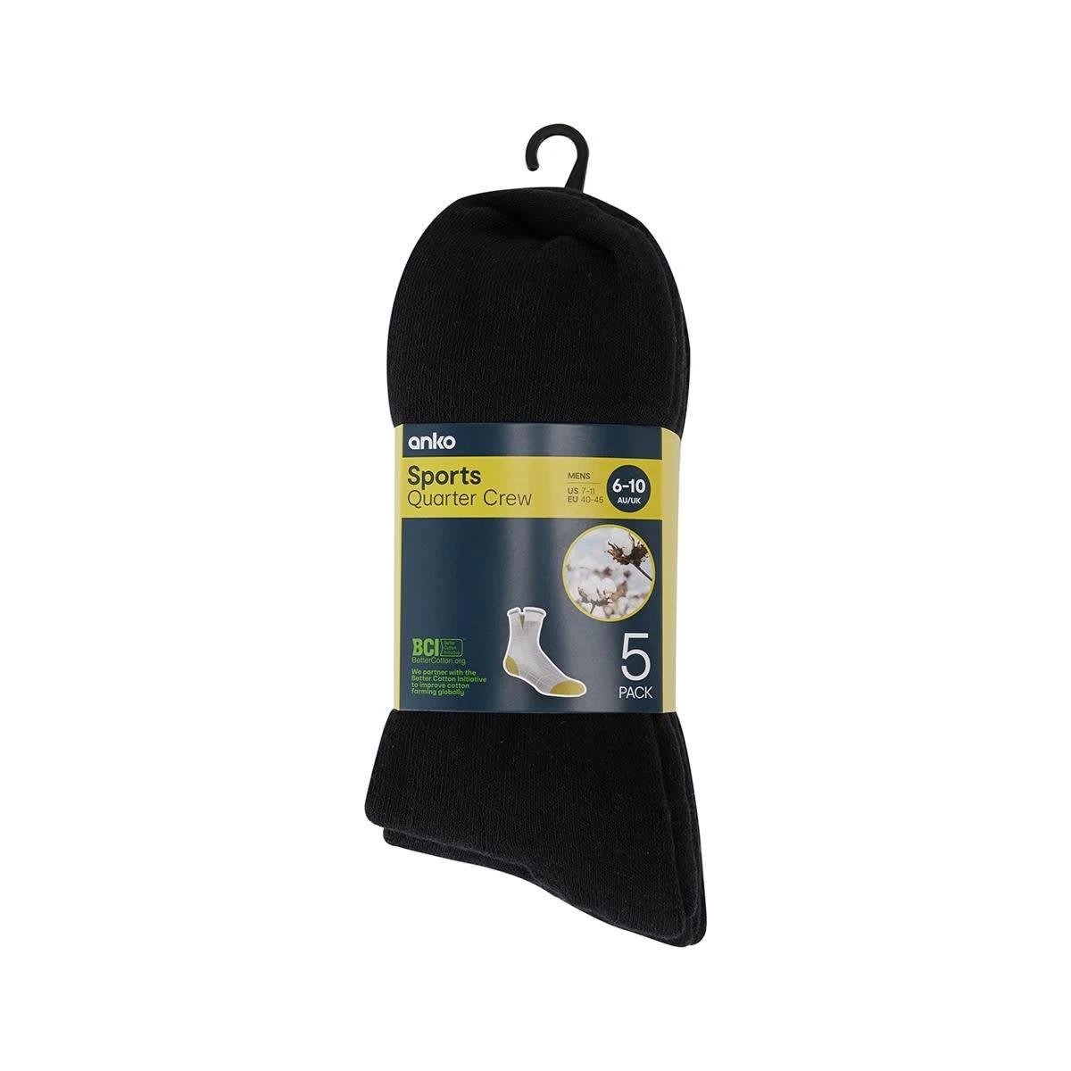 3 5 Pack Quarter Crew Sport Socks BLACK, 3 of 3