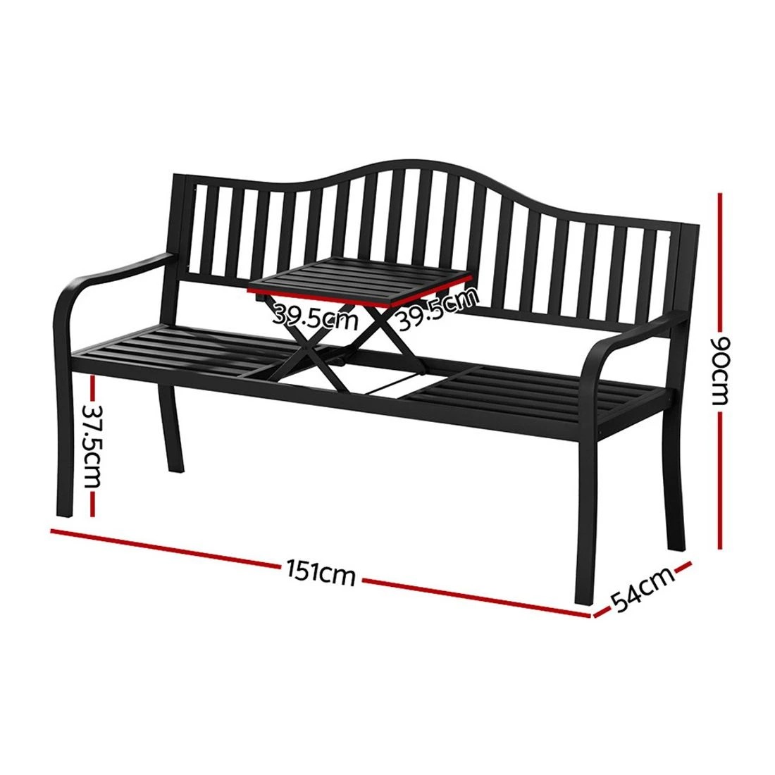 2 Gardeon Outdoor Garden Bench Seat Loveseat Steel Foldable Table Patio Furniture - Black, 2 of 3