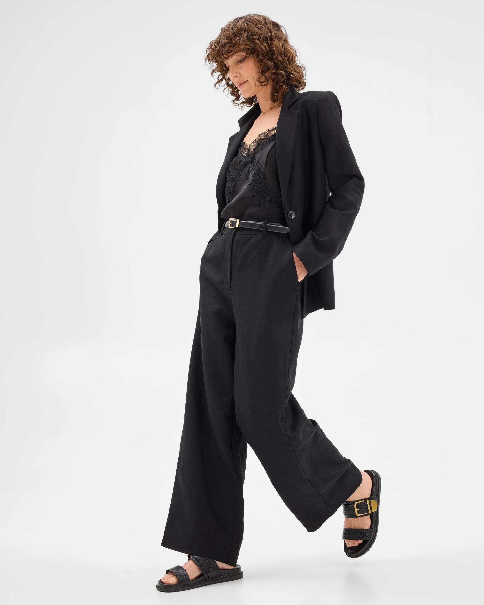 6 Linen Blend Wide Leg Pants - Preview BLACK, 6 of 7