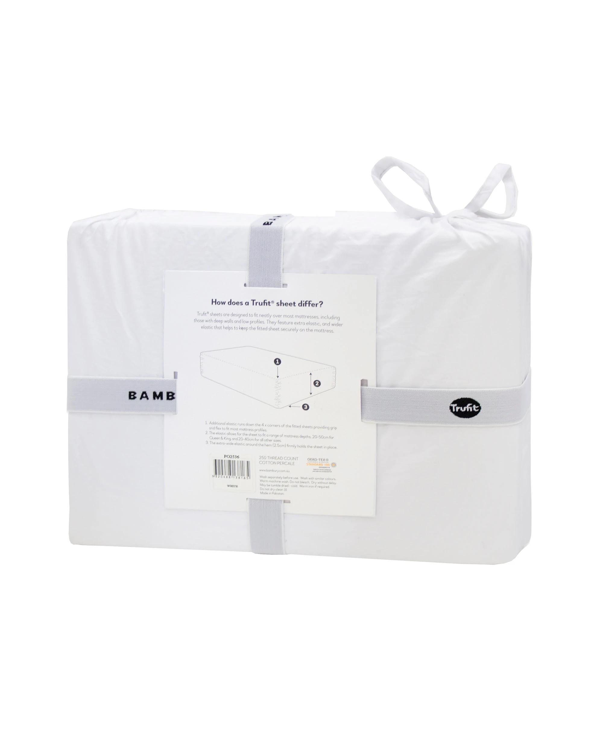 4 Bambury TRUFit Wide Elastic 100% Cotton Deep pocket Fitted Sheet - Long Single Bed - White, 4 of 7