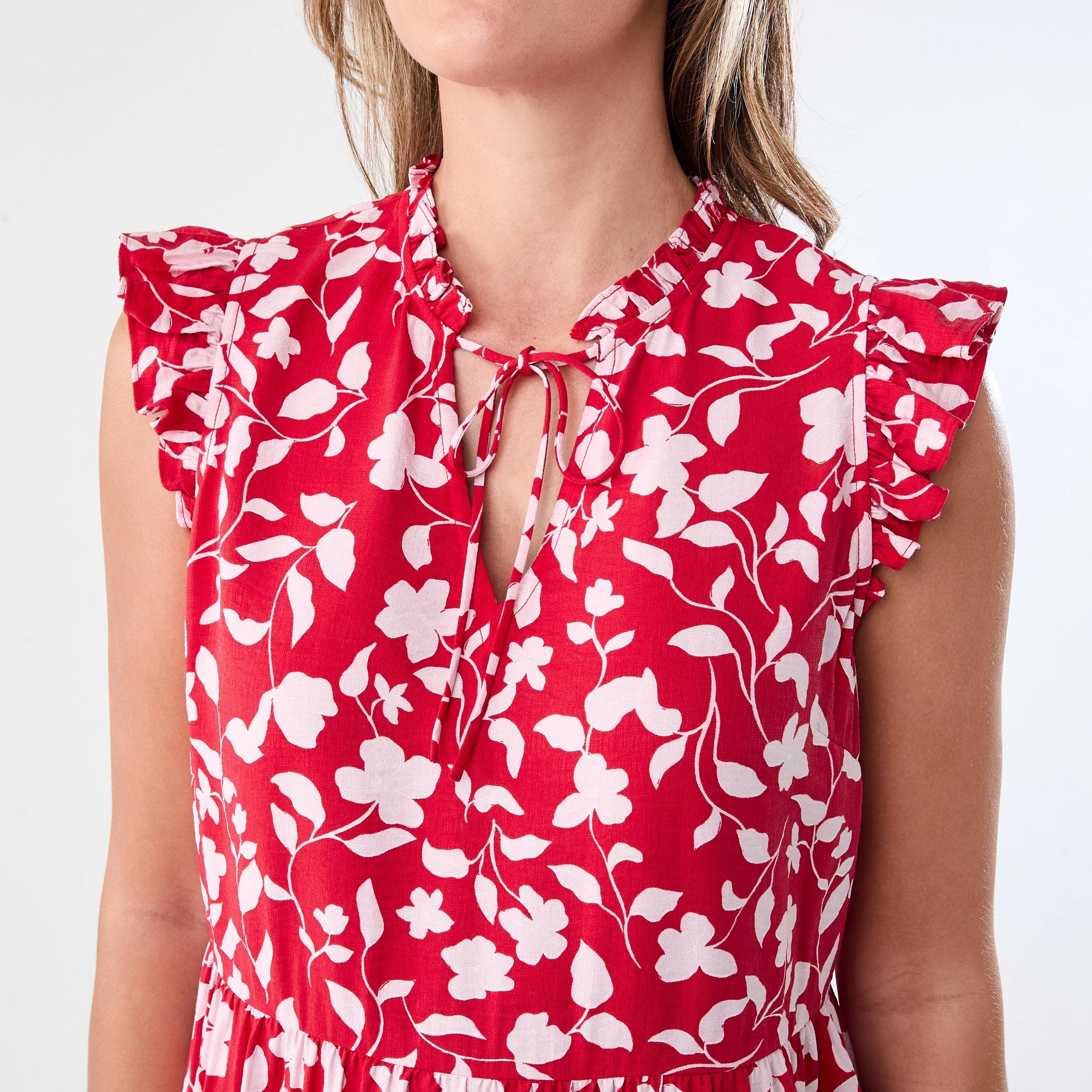 5 Sleeveless Frill Tiered Mini Dress Red Flrl, 5 of 8