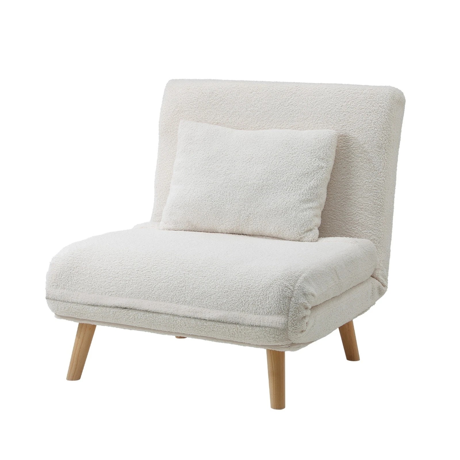 1 Oikiture Sofa Bed Lounge Chair Sherpa Fabric Recliner Wood Leg Single Seat
 - White, 1 of 8