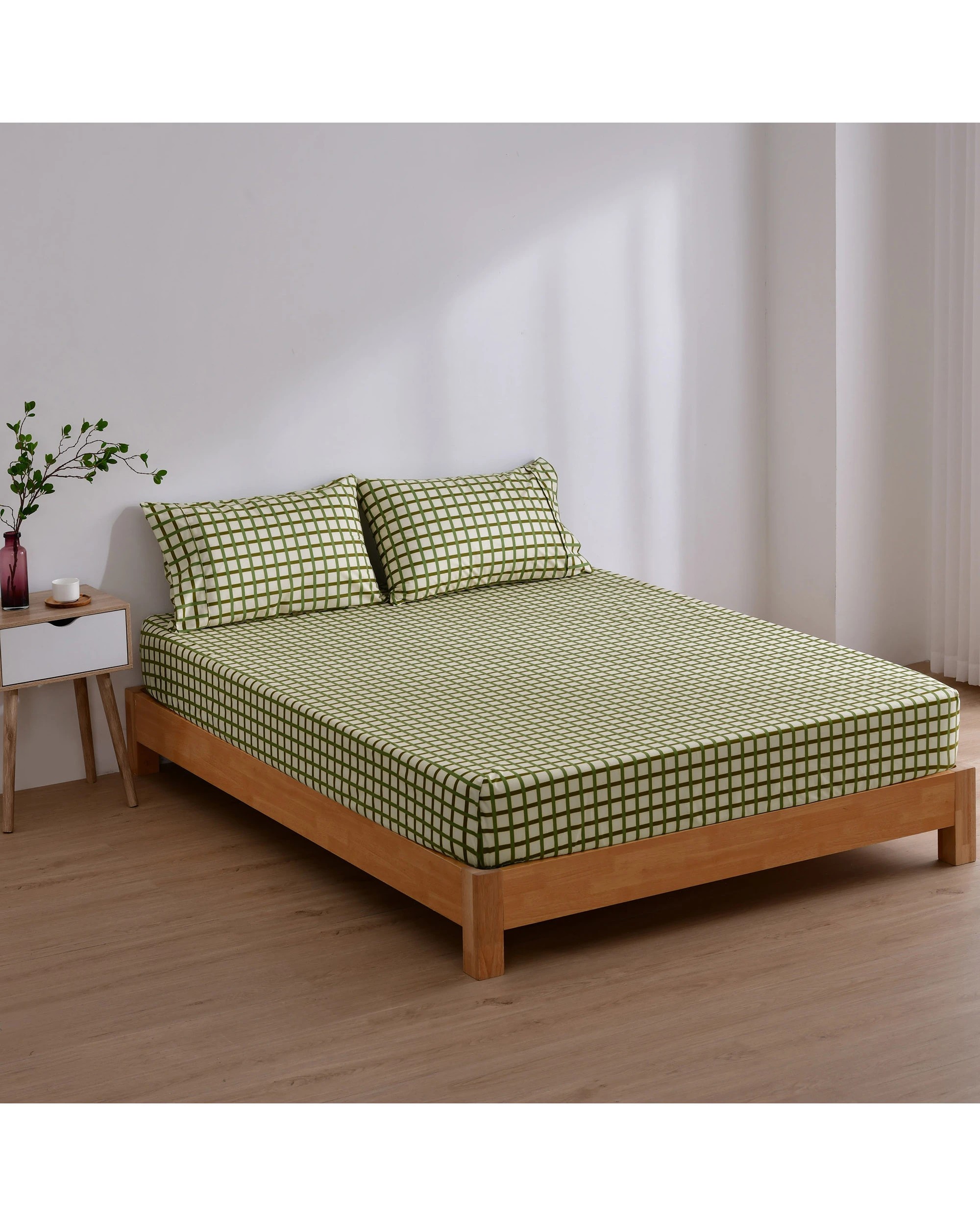 2 Dreamaker Micro Flannel Grid Combo Fitted Sheet Set - Queen Bed - Olive, 2 of 7