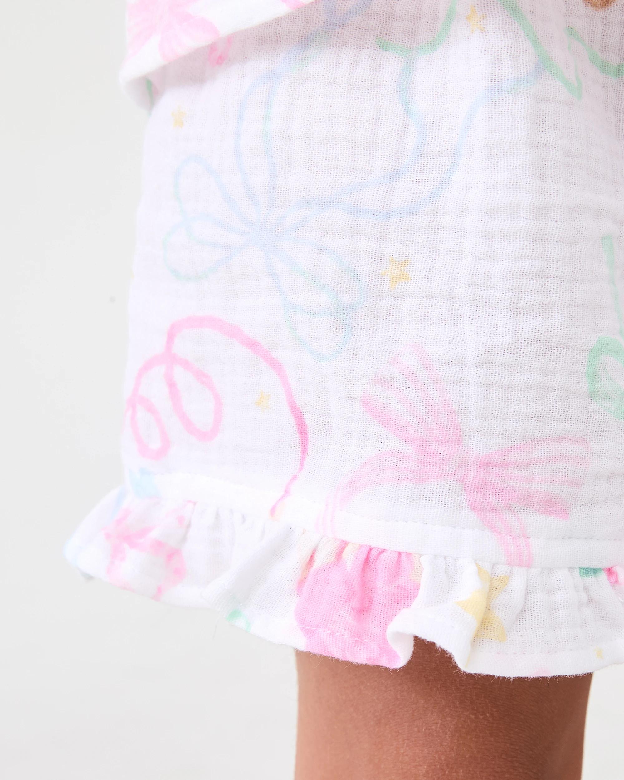 5 Short Sleeve Woven Frill Pyjama Set Wht Balb, 5 of 6