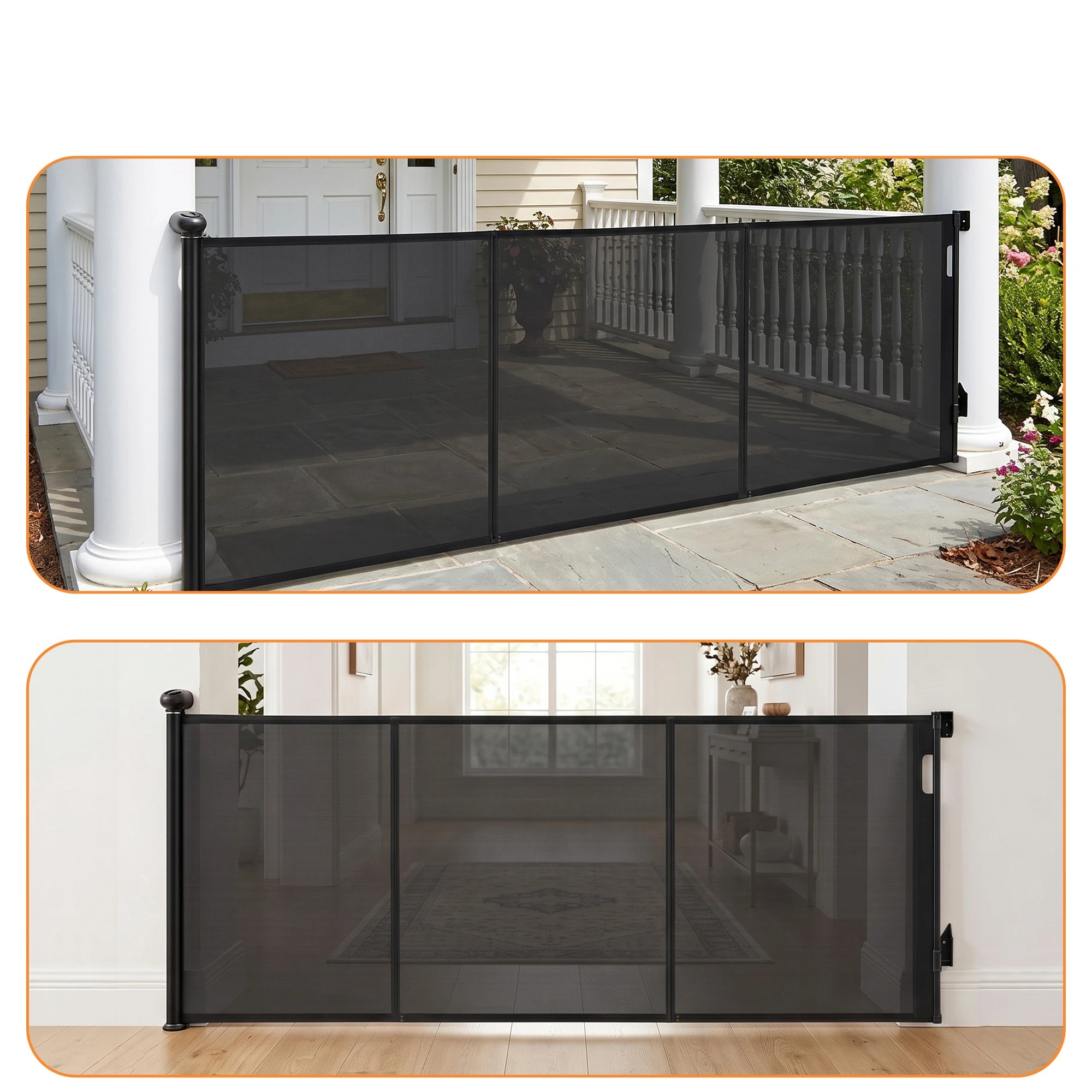 8 Keezi Retractable Gate Extends up to 400cm Baby Gate Pet Safety Fence Black - Black, 8 of 9