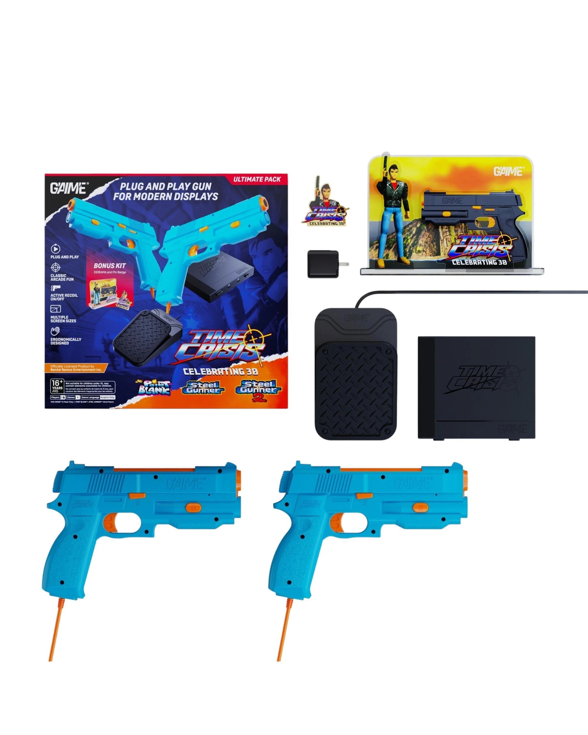 2 G'AIM'E Time Crisis Gun Controller Set for Modern TVs - 2 Gun Ultimate Pack - Blue, 2 of 9