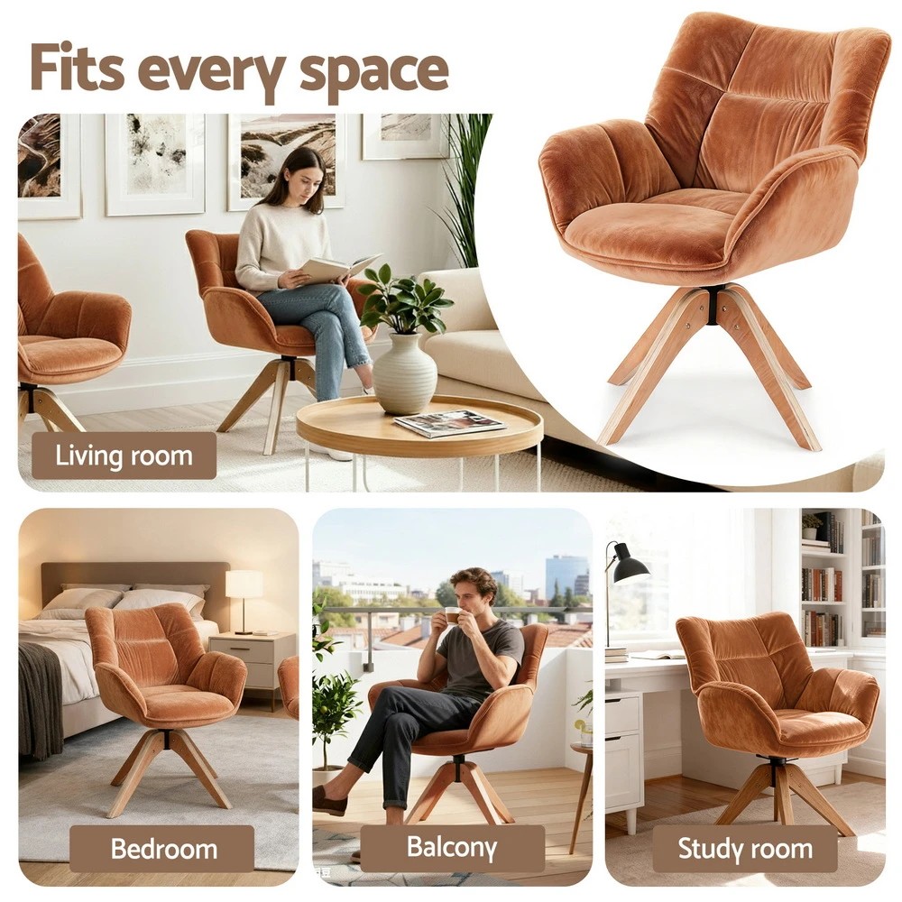 6 Artiss Swivel Chair Armchair Nursing Velvet Brown - Brown, 6 of 6
