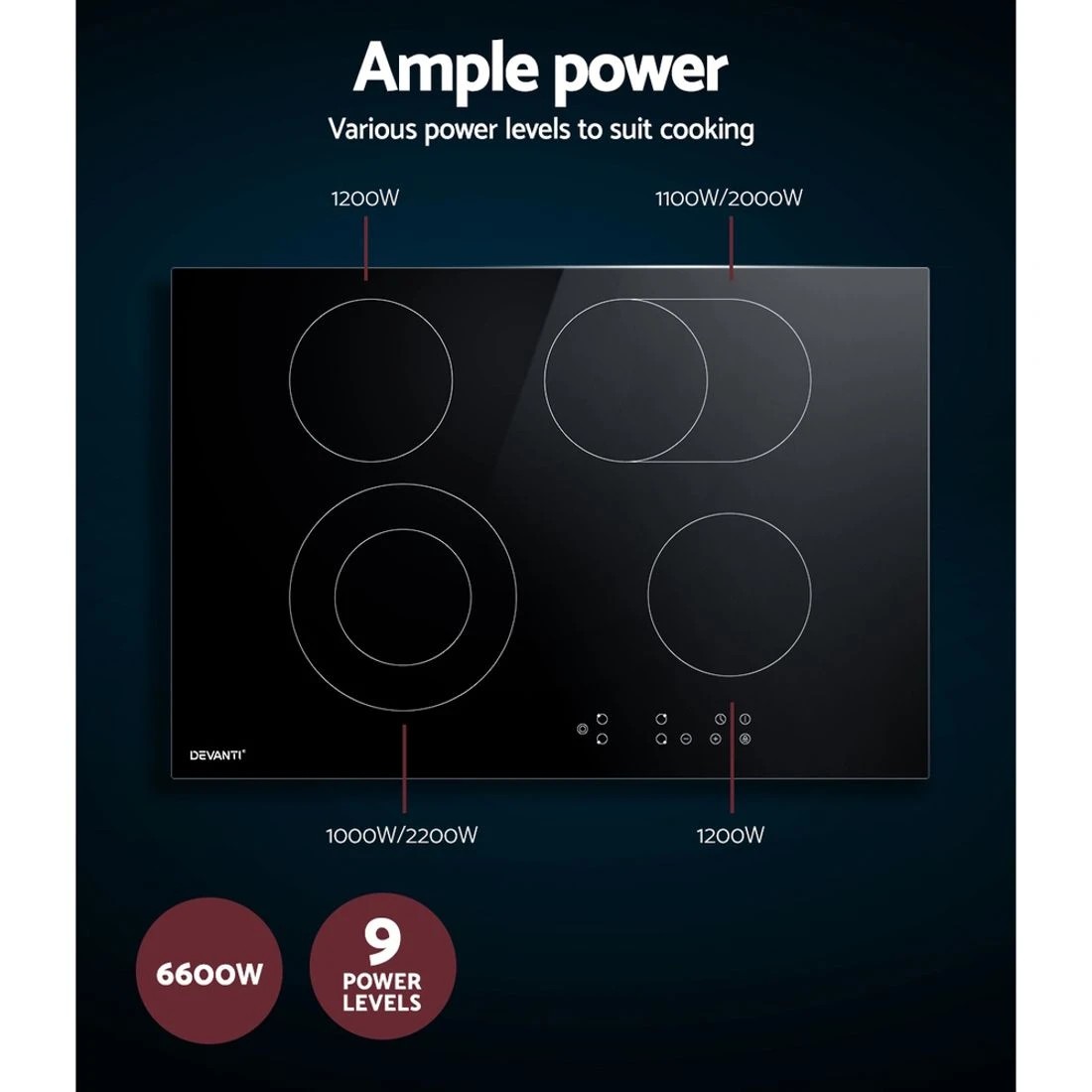 6 Devanti Electric Ceramic Cooktop 77cm - Black, 6 of 7