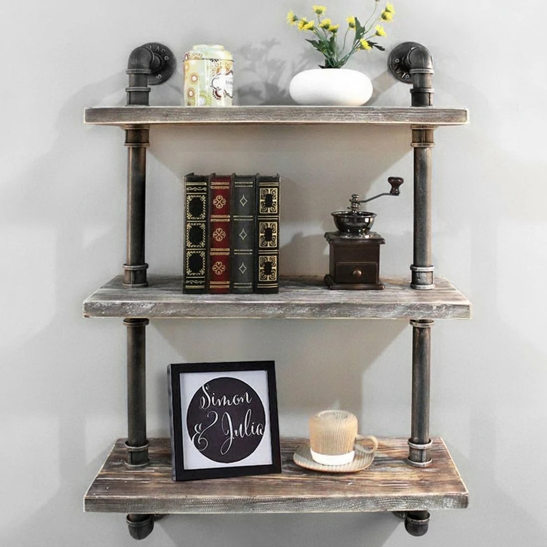 3 Artiss Floating DIY Pipe Shelf 3 Tiers - IRMA - Natural, 3 of 7