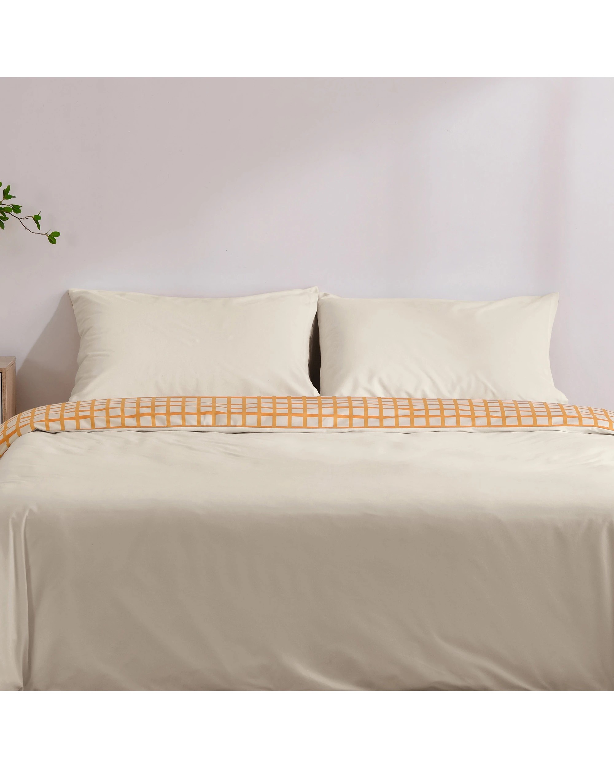 4 Dreamaker Micro Flannel Reversible Grid Quilt Cover Set - King Bed - Chai, 4 of 9