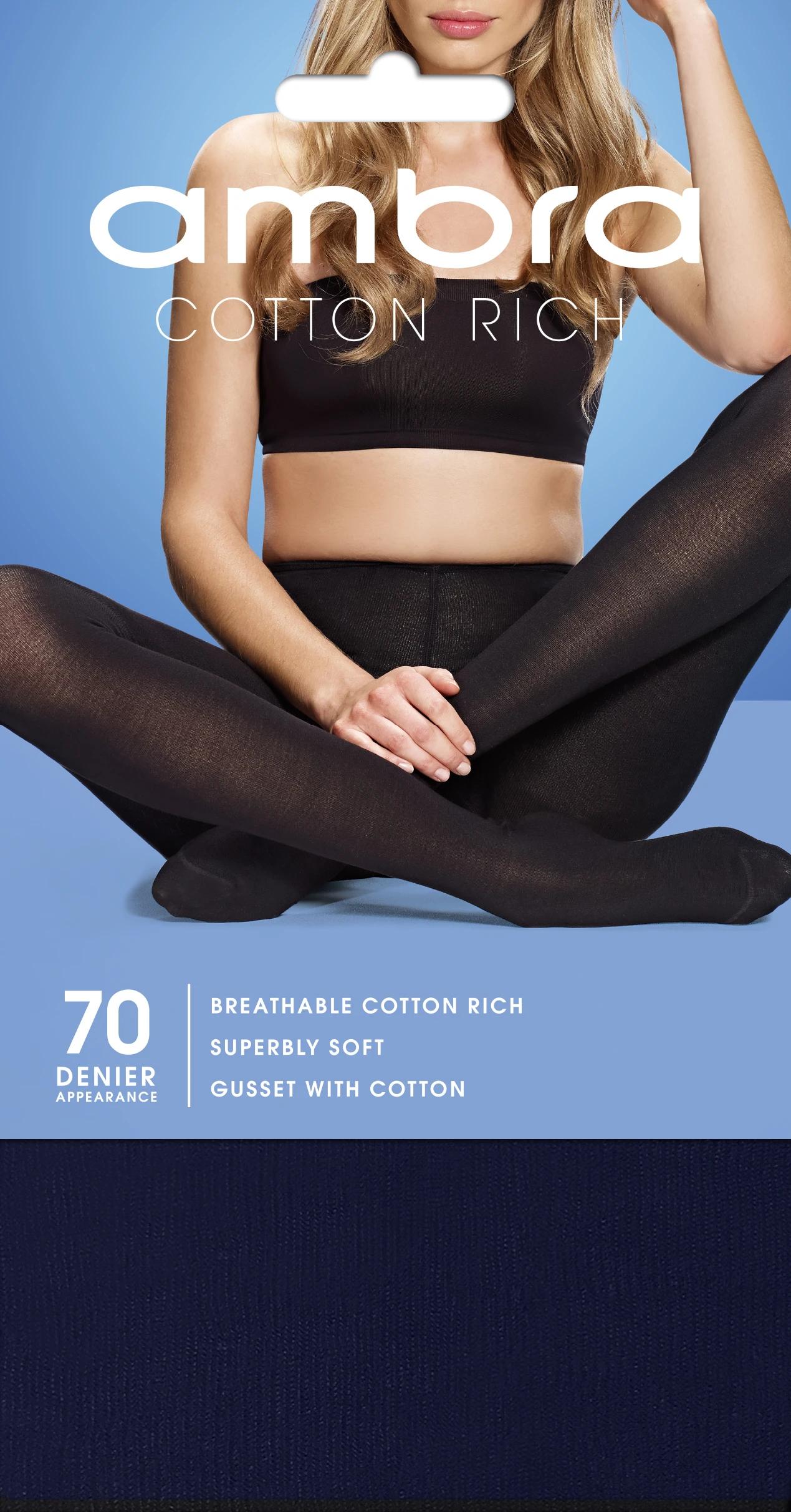 2 Ambra 1 Pack 70 Denier Cotton Rich Opaque Tights NAVY BLUE, 2 of 2