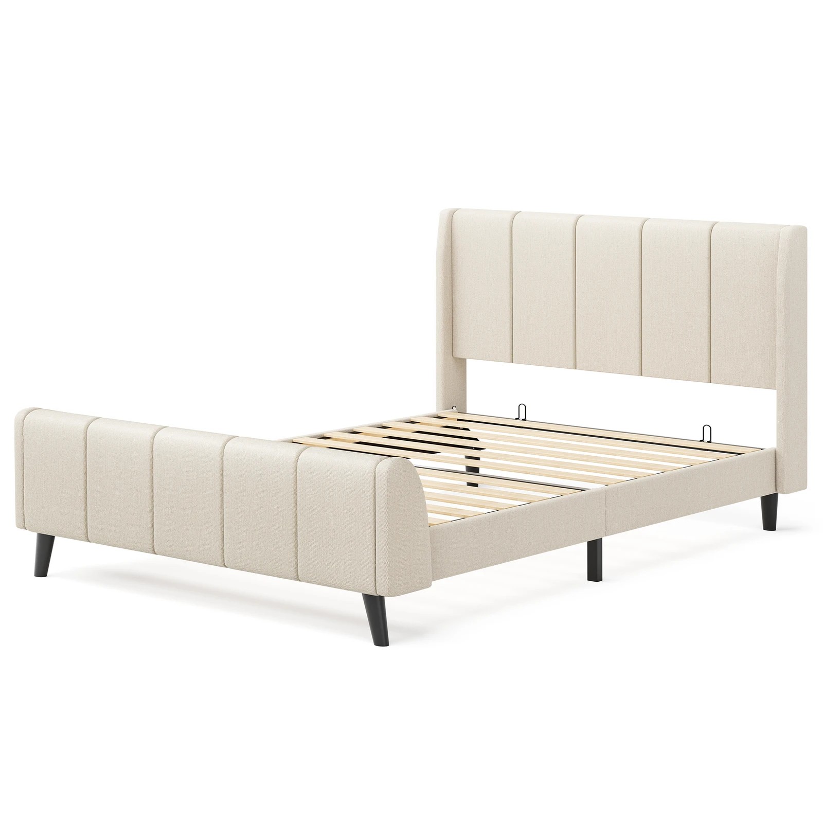 1 Alfordson Bed Frame Single Size Tufted Headboard Base Beige Fabric Hundolf - Beige, 1 of 10
