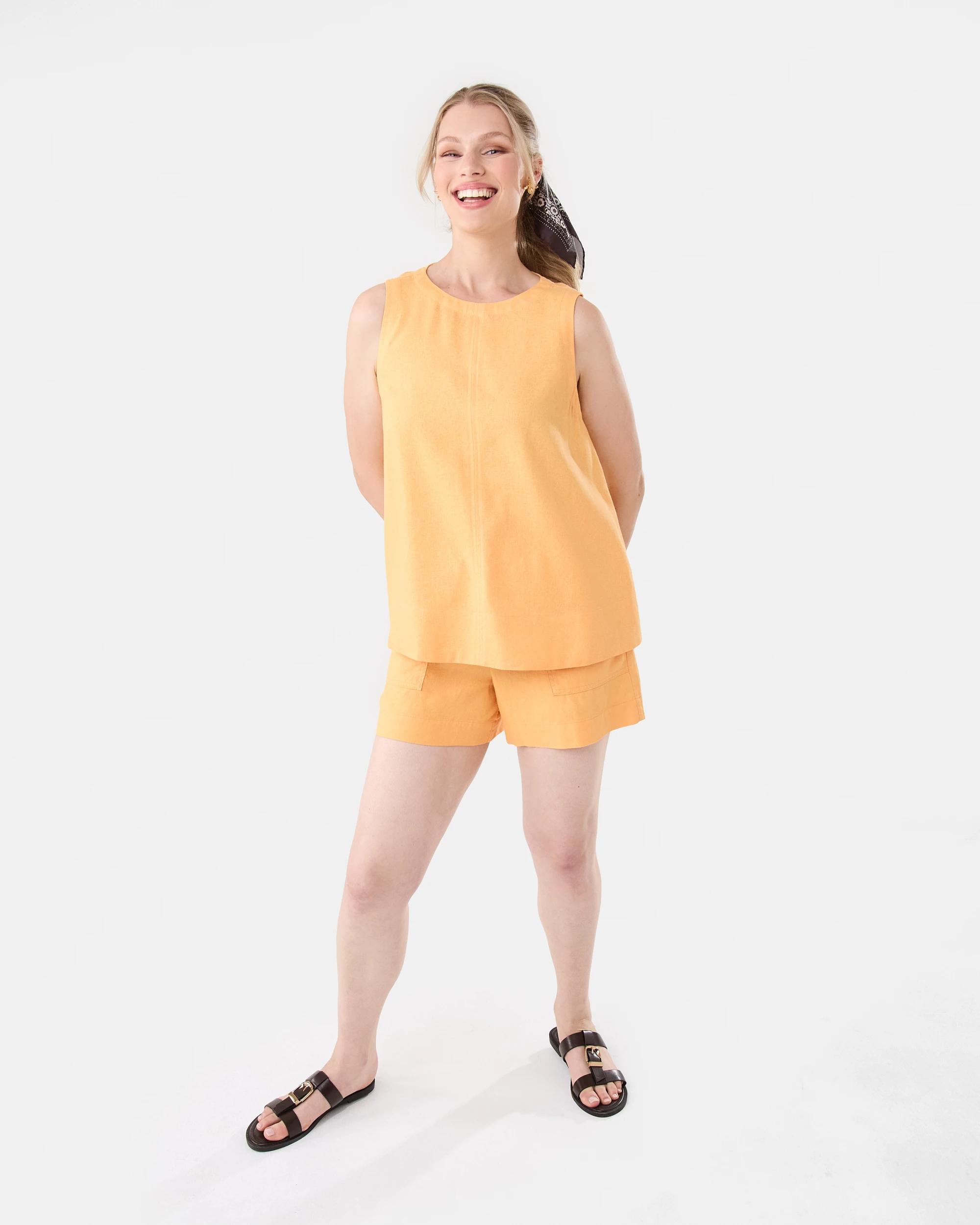 2 Sleeveless Linen Blend Swing Tank Papaya, 2 of 7