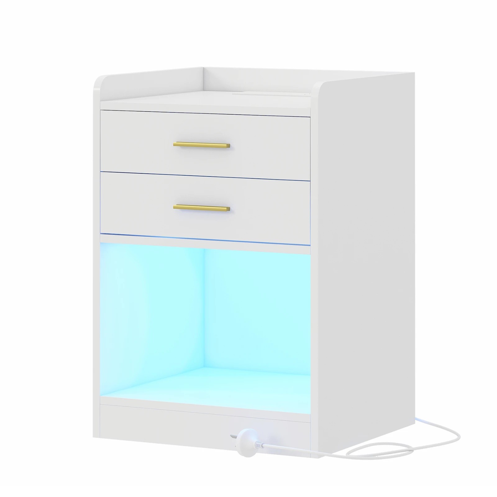 1 Advwin LED Bedside Table with Charging Station 2 Drawers Nightstand - White, 1 of 8