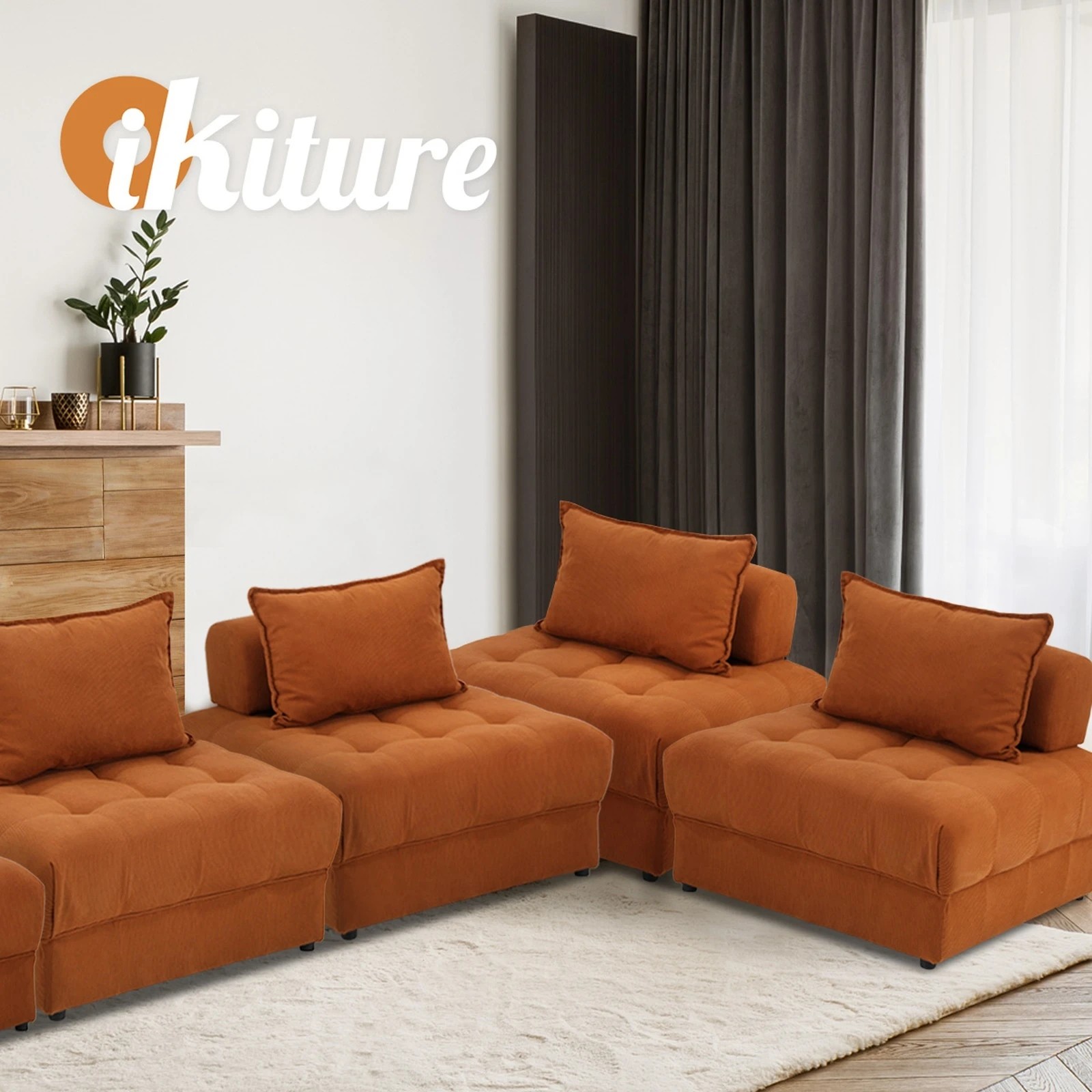 3 Oikiture 1 Seater Velvet Modular Sofa Lounge Chair Armless Tofu Back
 - Brown - Brown, 3 of 10